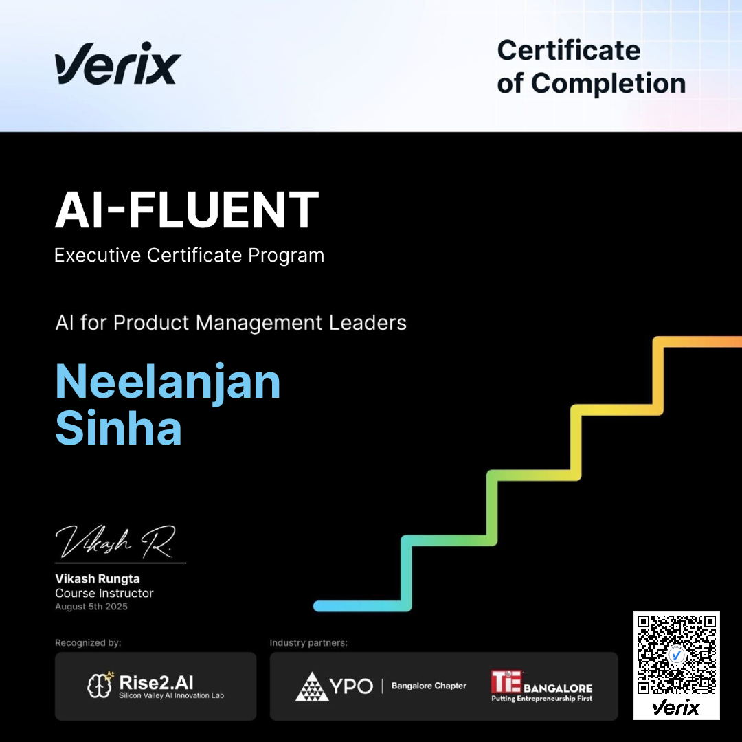 Neelanjan Sinha: Certificate of Completion — AI-Fluent Executive Certificate Program