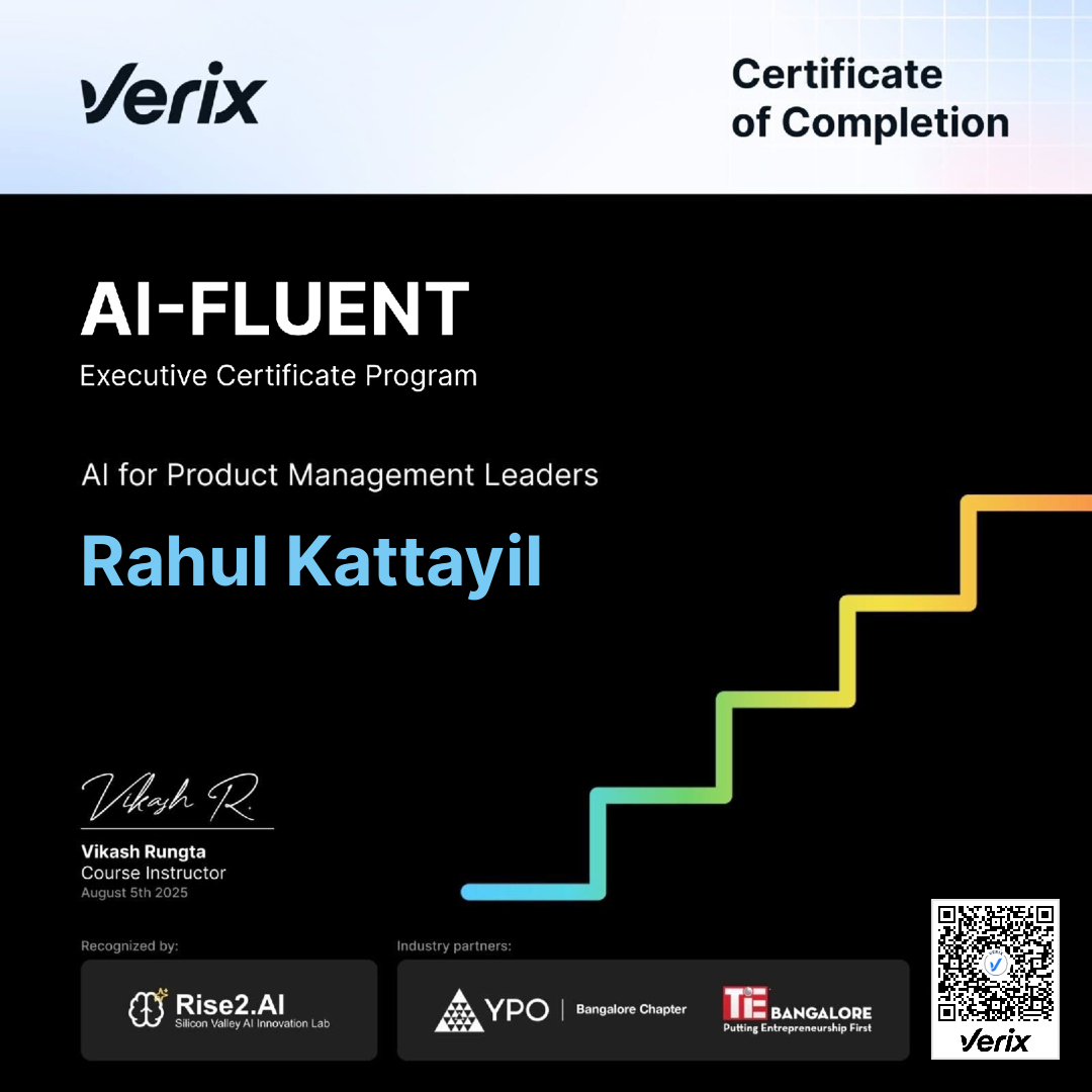 Rahul Kattayil: Certificate of Completion — AI-Fluent Executive Certificate Program