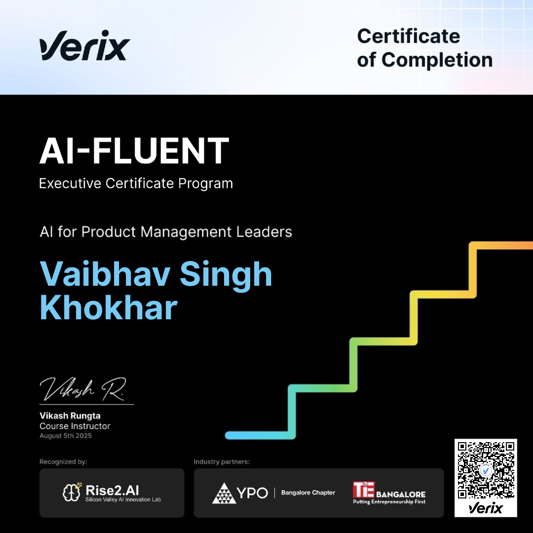 Vaibhav Singh Khokhar: Certificate of Completion — AI-Fluent Executive Certificate Program