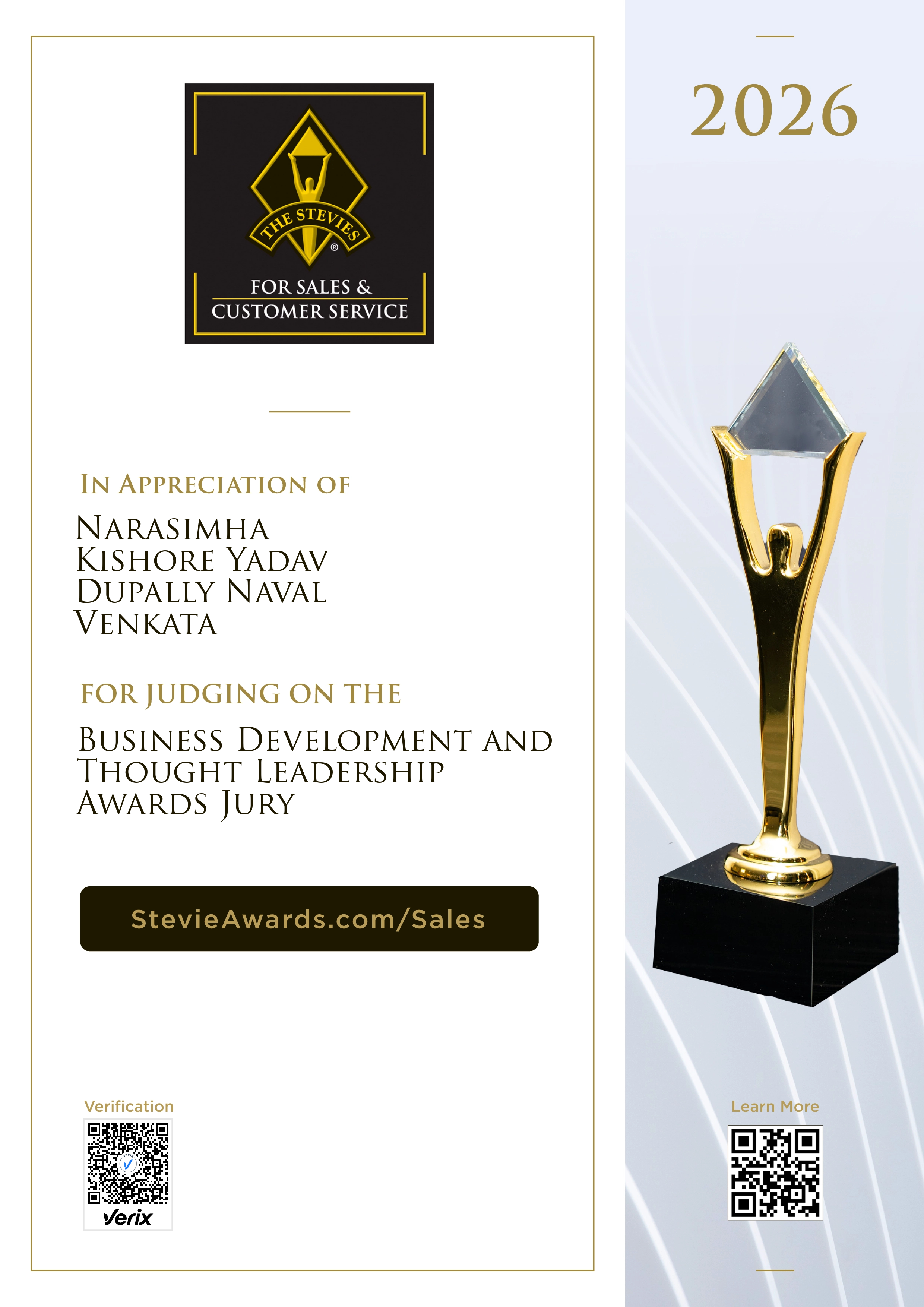 Stevie® Awards for Sales and Customer Service