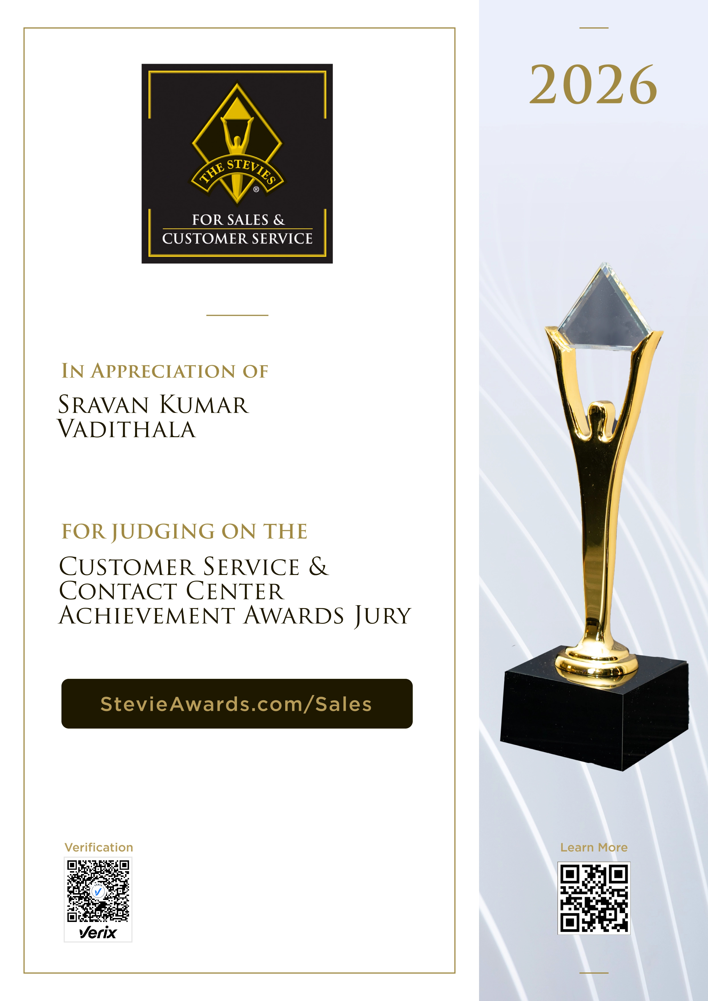 Stevie® Awards for Sales and Customer Service
