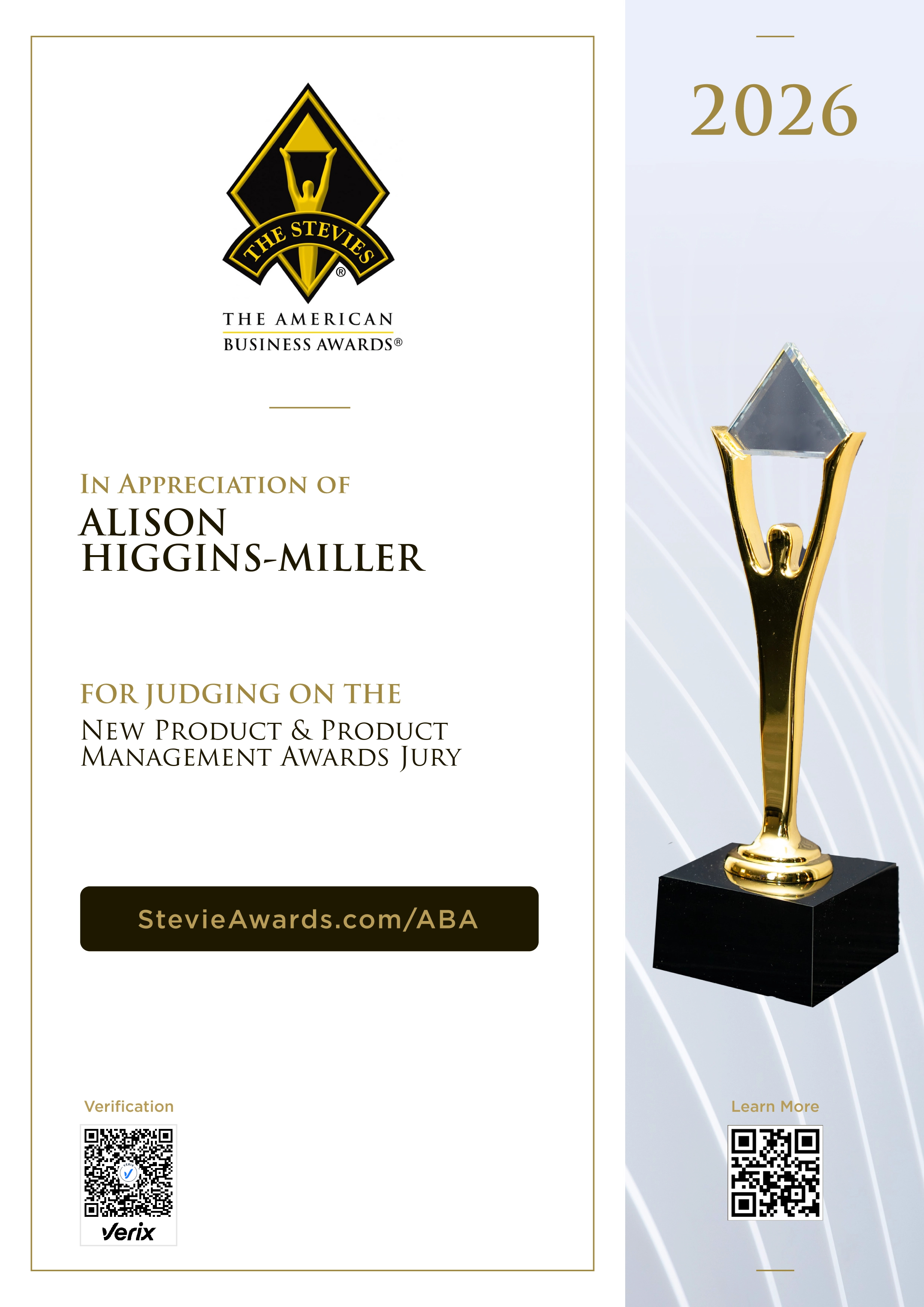 Jury Certificate for the American Business Awards®