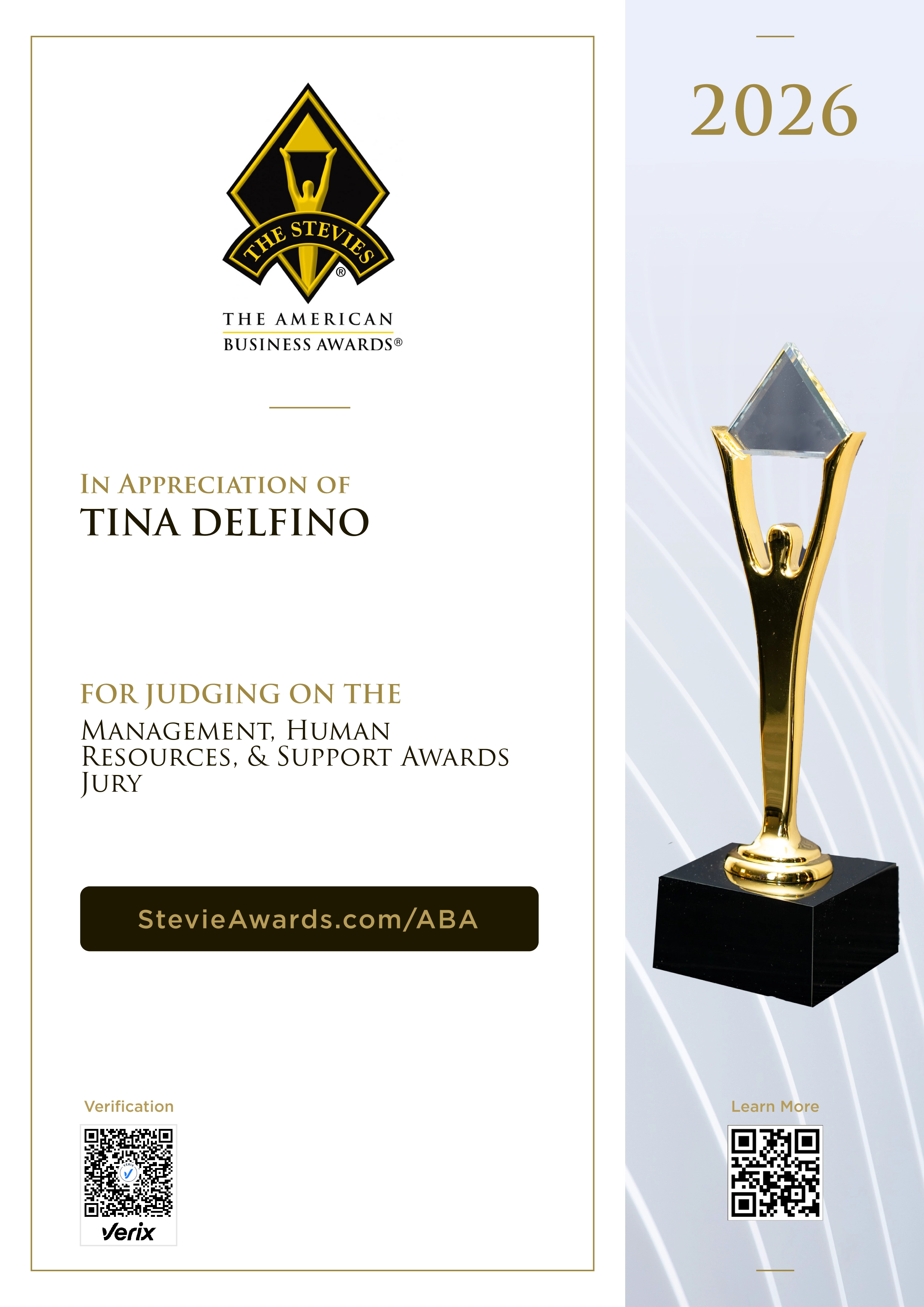 Jury Certificate for the American Business Awards®