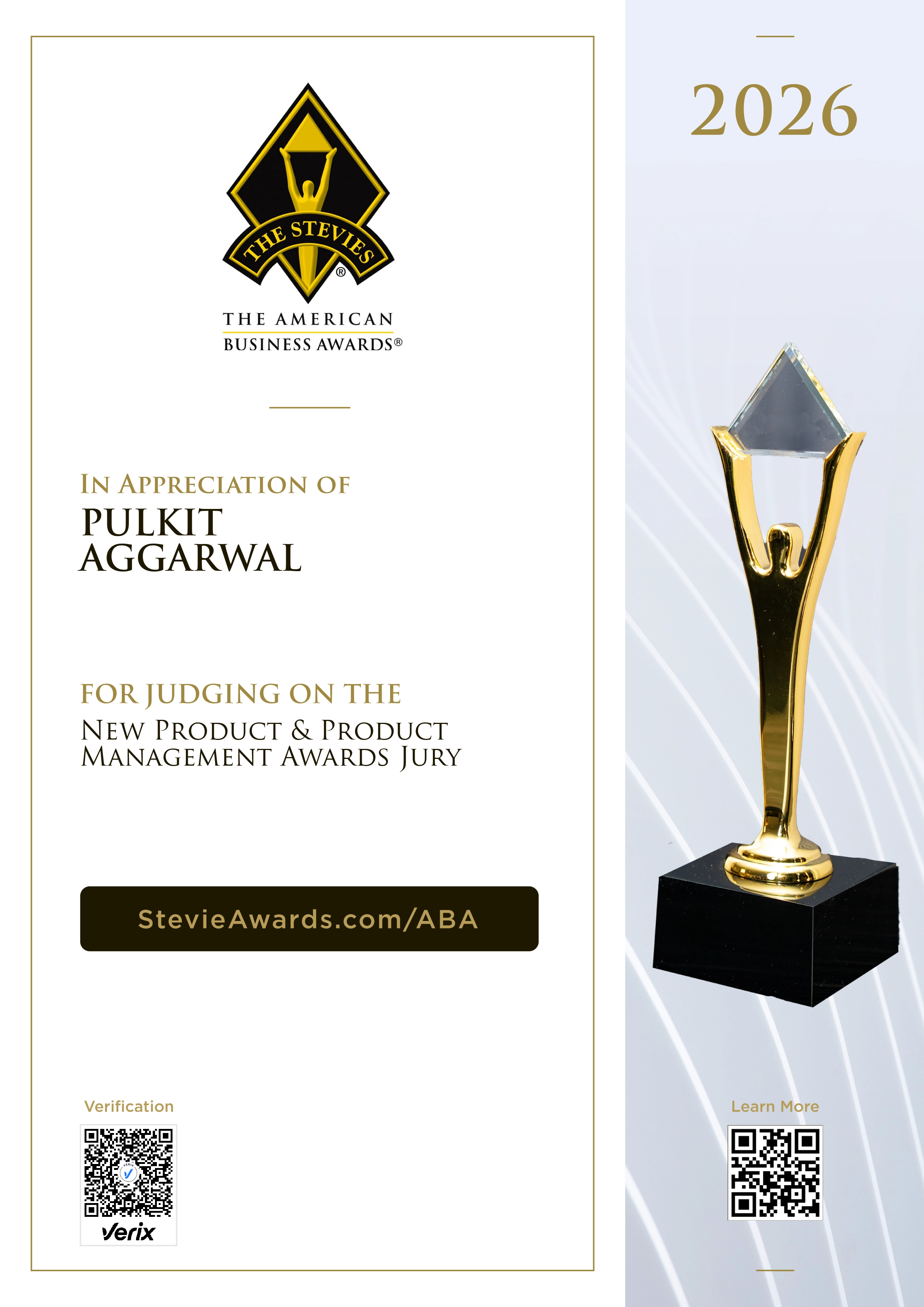 Jury Certificate for the American Business Awards®