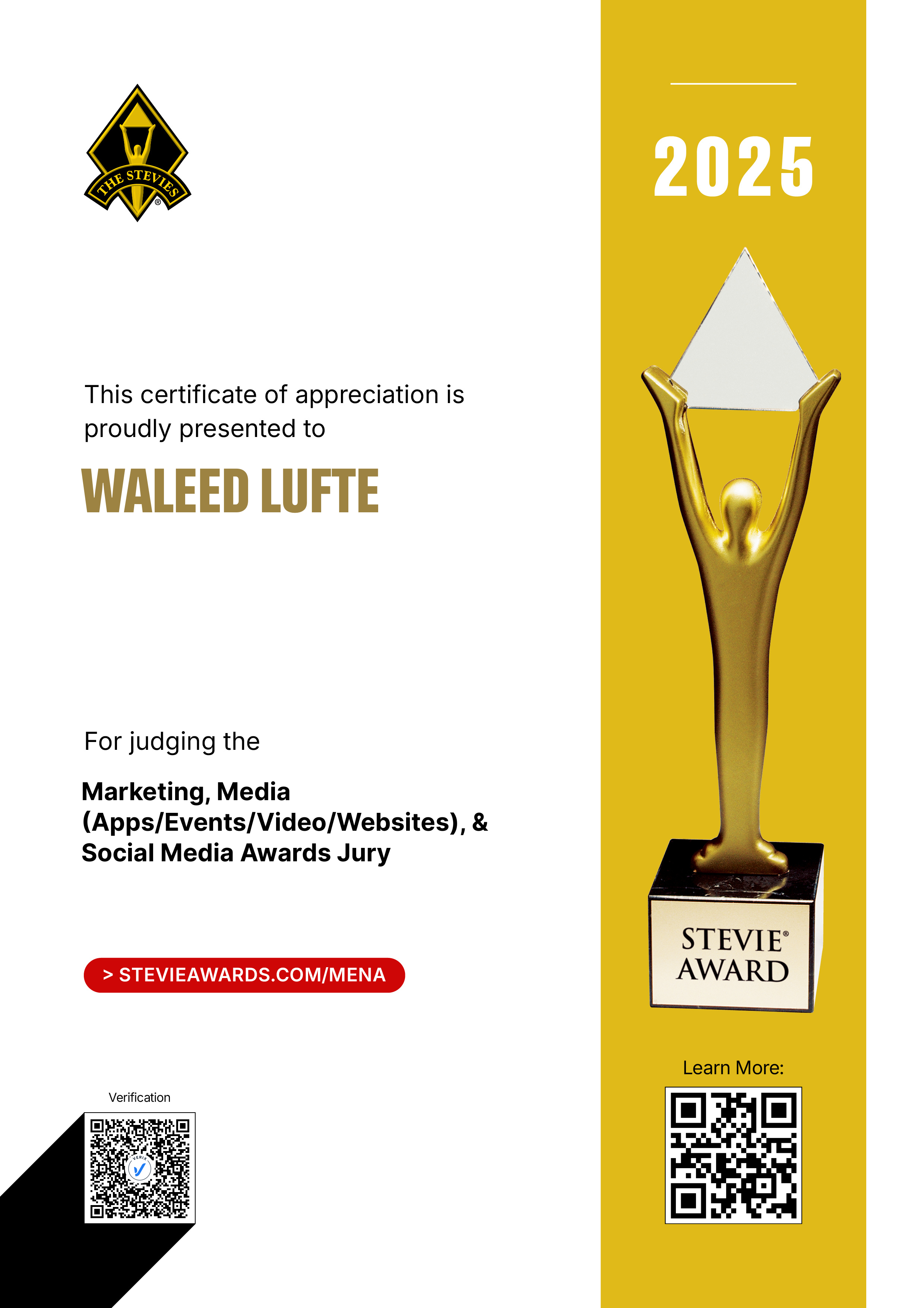 Middle East & North Africa Stevie® Awards: Waleed Lufte