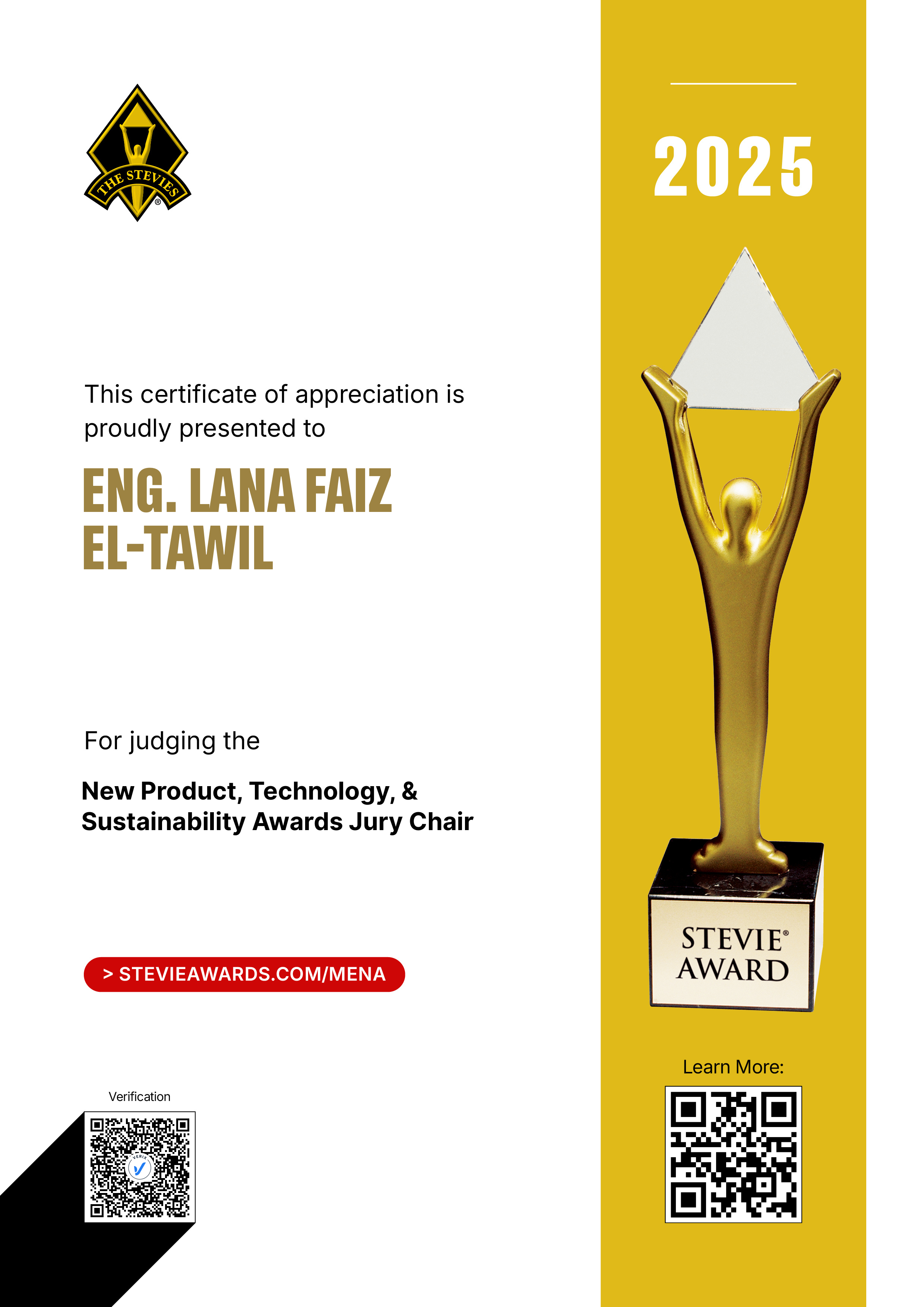Middle East & North Africa Stevie® Awards: Eng. Lana Faiz El-Tawil