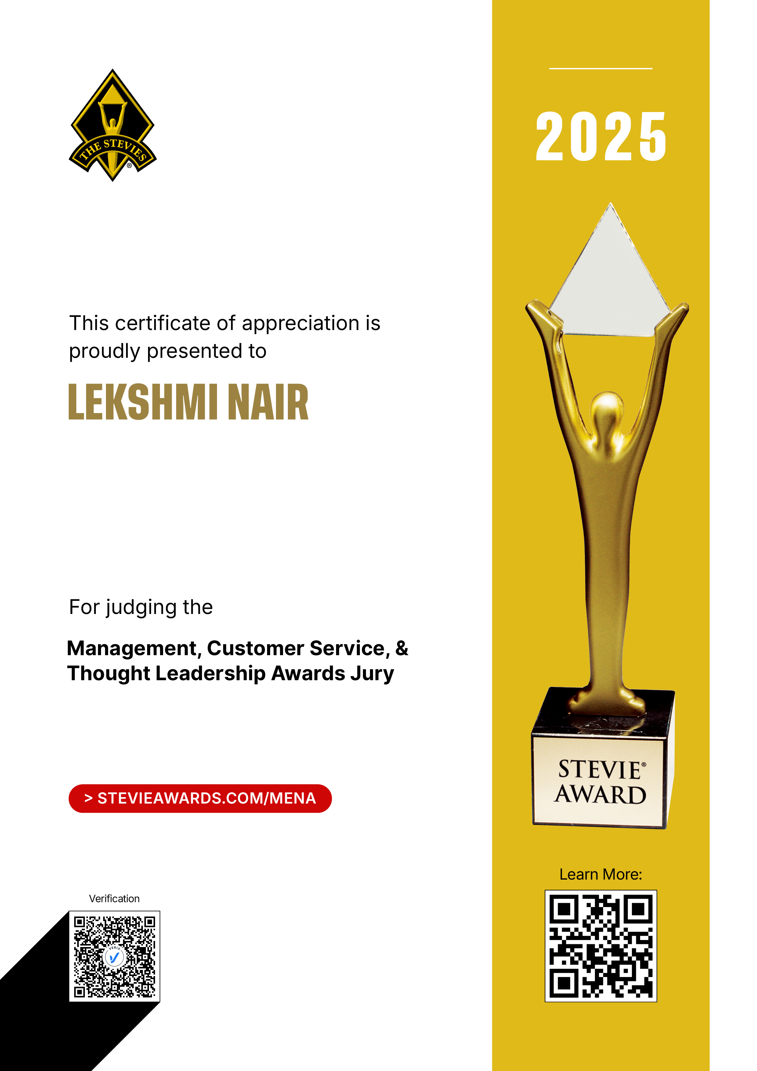 Middle East & North Africa Stevie® Awards: Lekshmi Nair