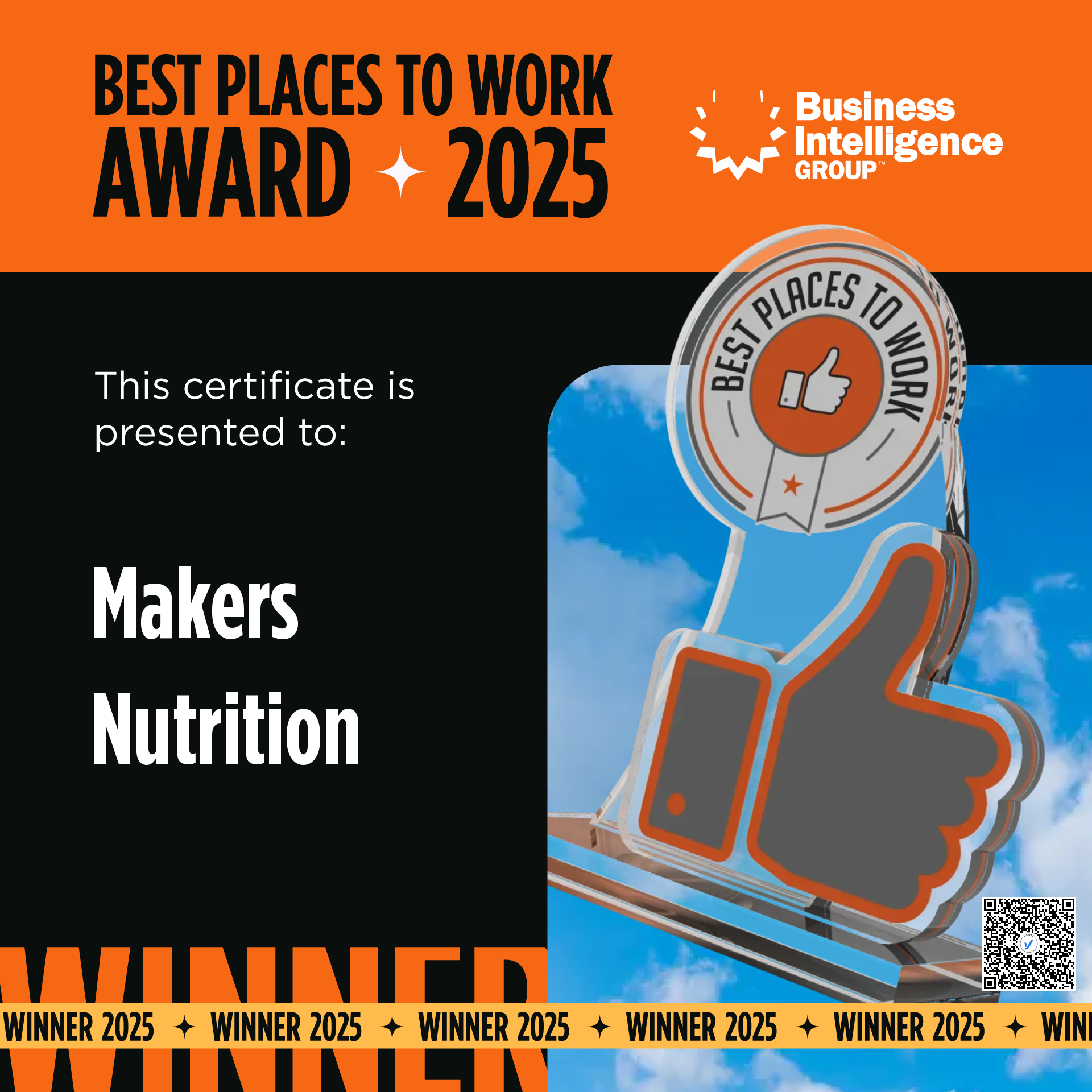 Best Places to Work 2025 Recognition credential issued by Business ...