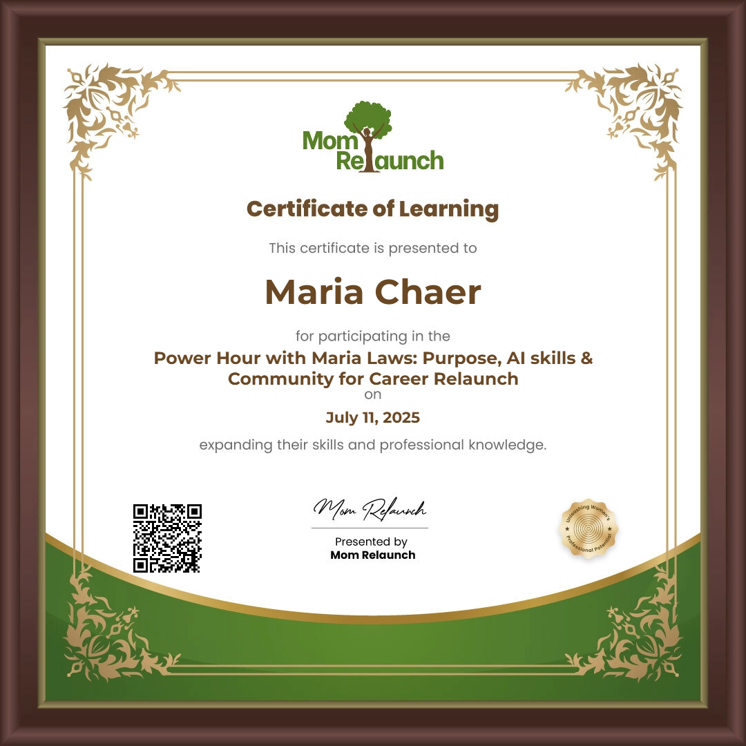 Mom Relaunch Power Hour with Maria Laws Maria Chaer