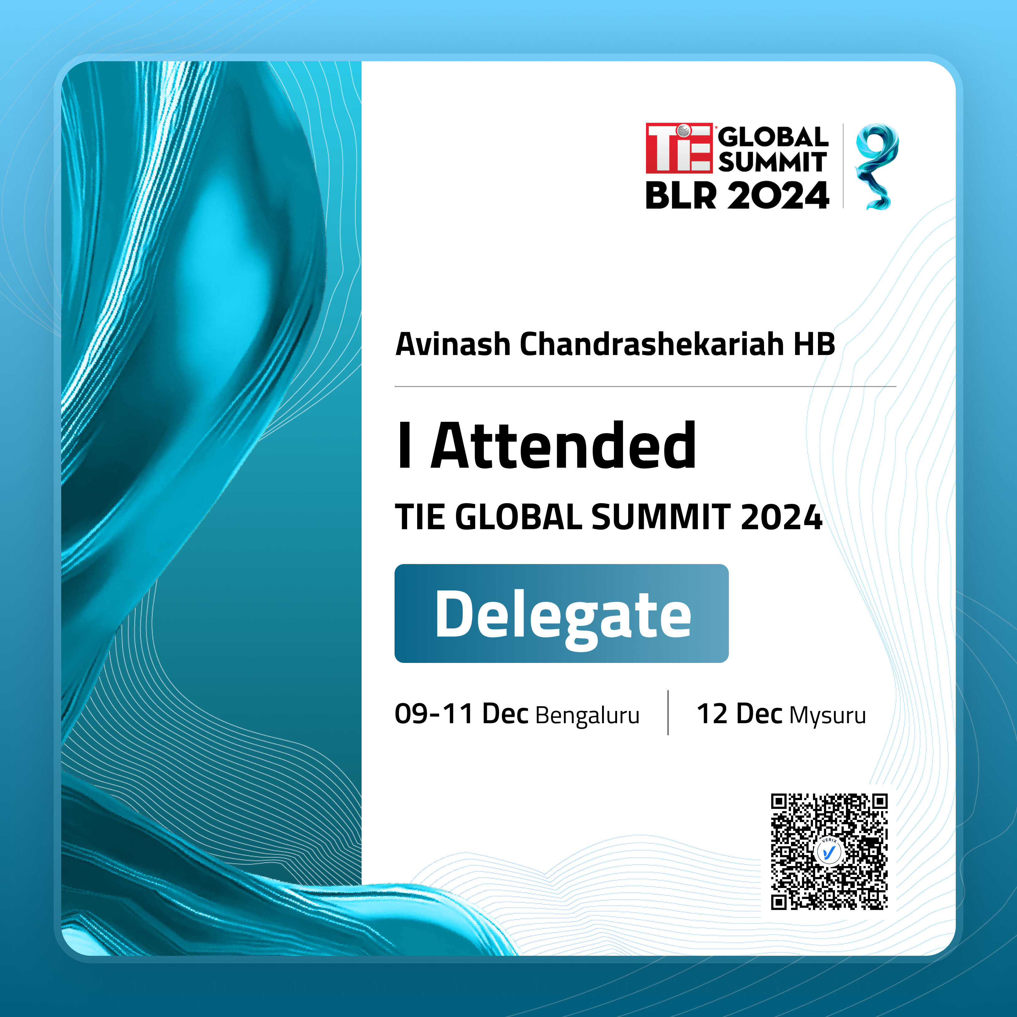 TiE Global Summit BLR 2024: Delegate Certificate