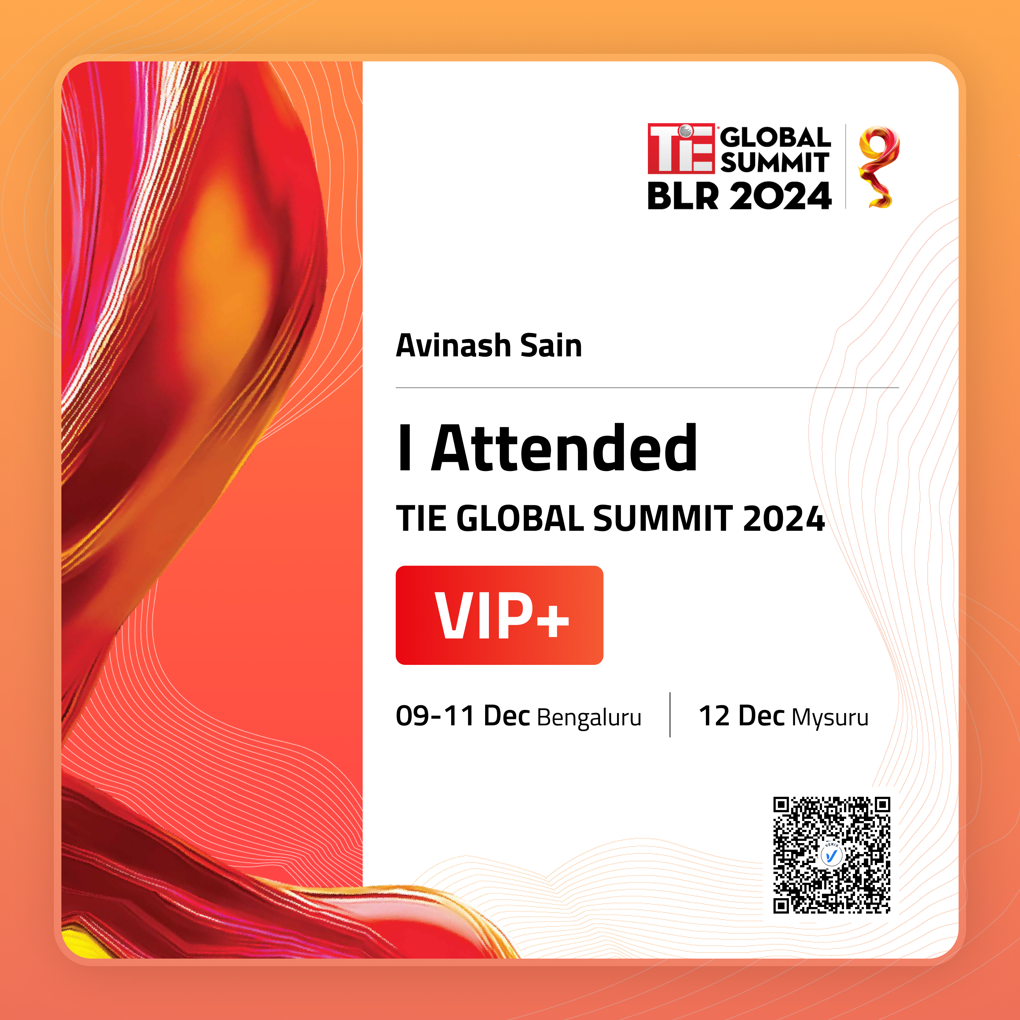 TiE Global Summit BLR 2024: VIP+ Certificate