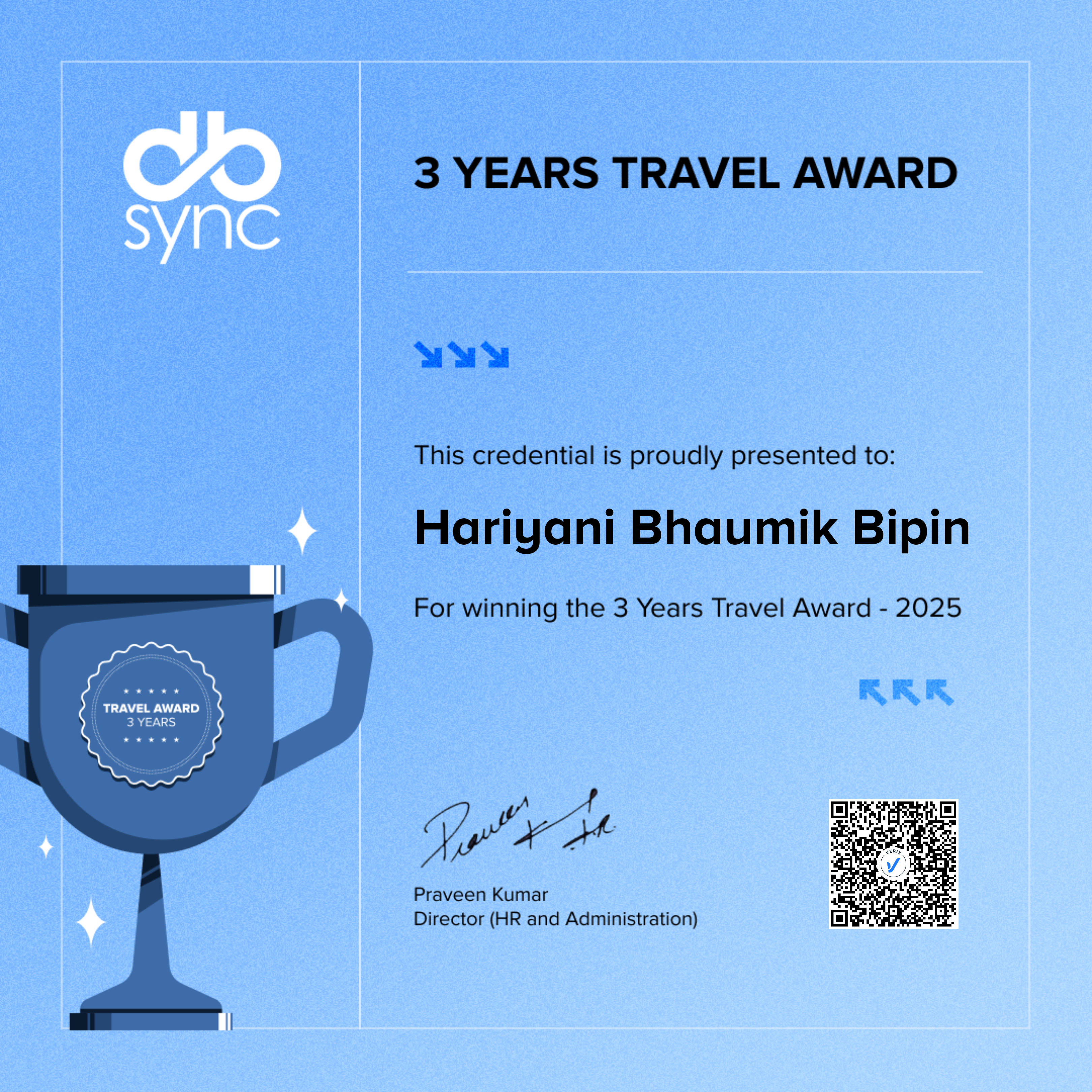 3 Years Travel Award: Hariyani Bhaumik Bipin