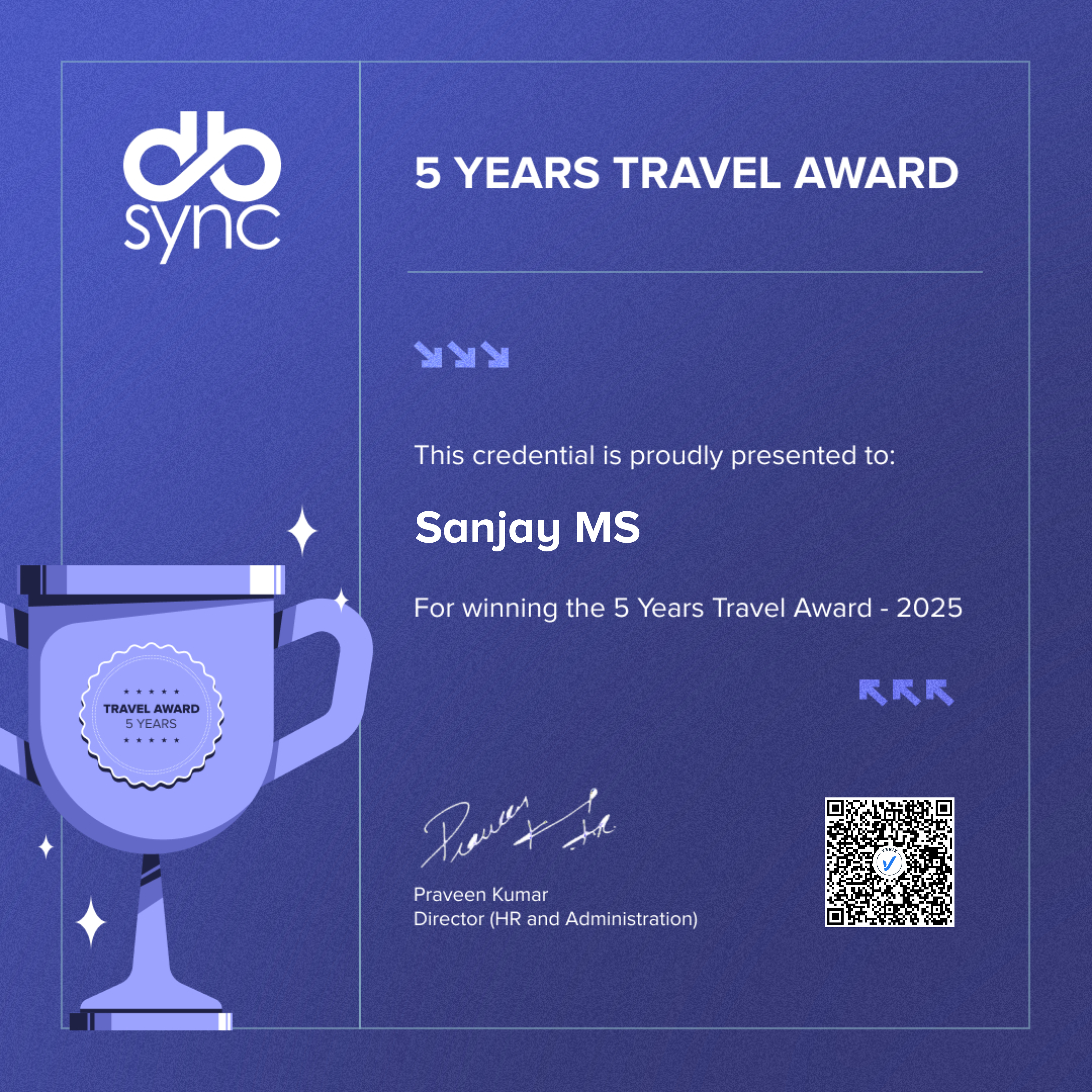 5 Years Travel Award: Sanjay MS