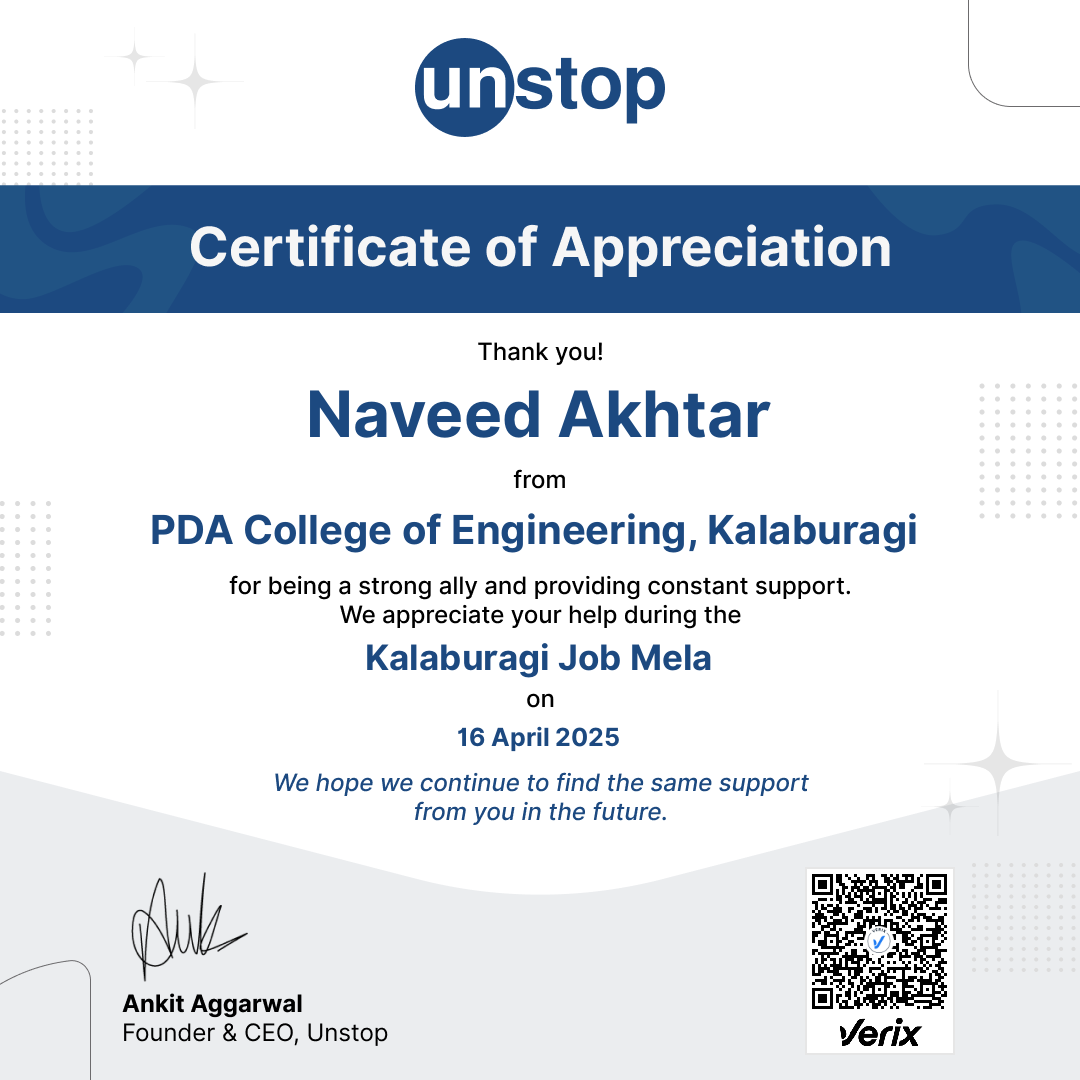 Unstop Certificate of Appreciation: