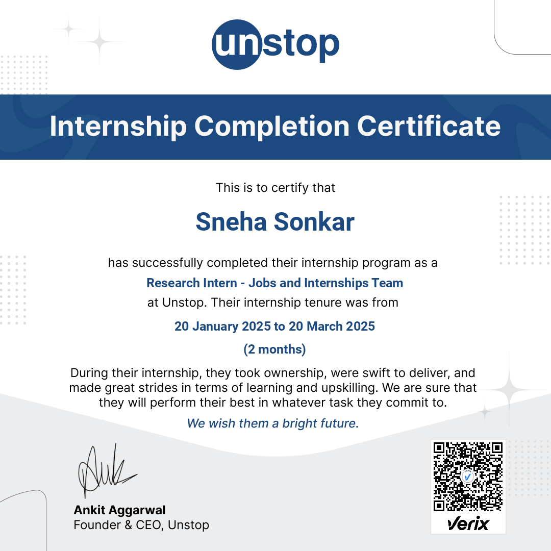 Unstop Certificate of Internship: Sneha Sonkar
