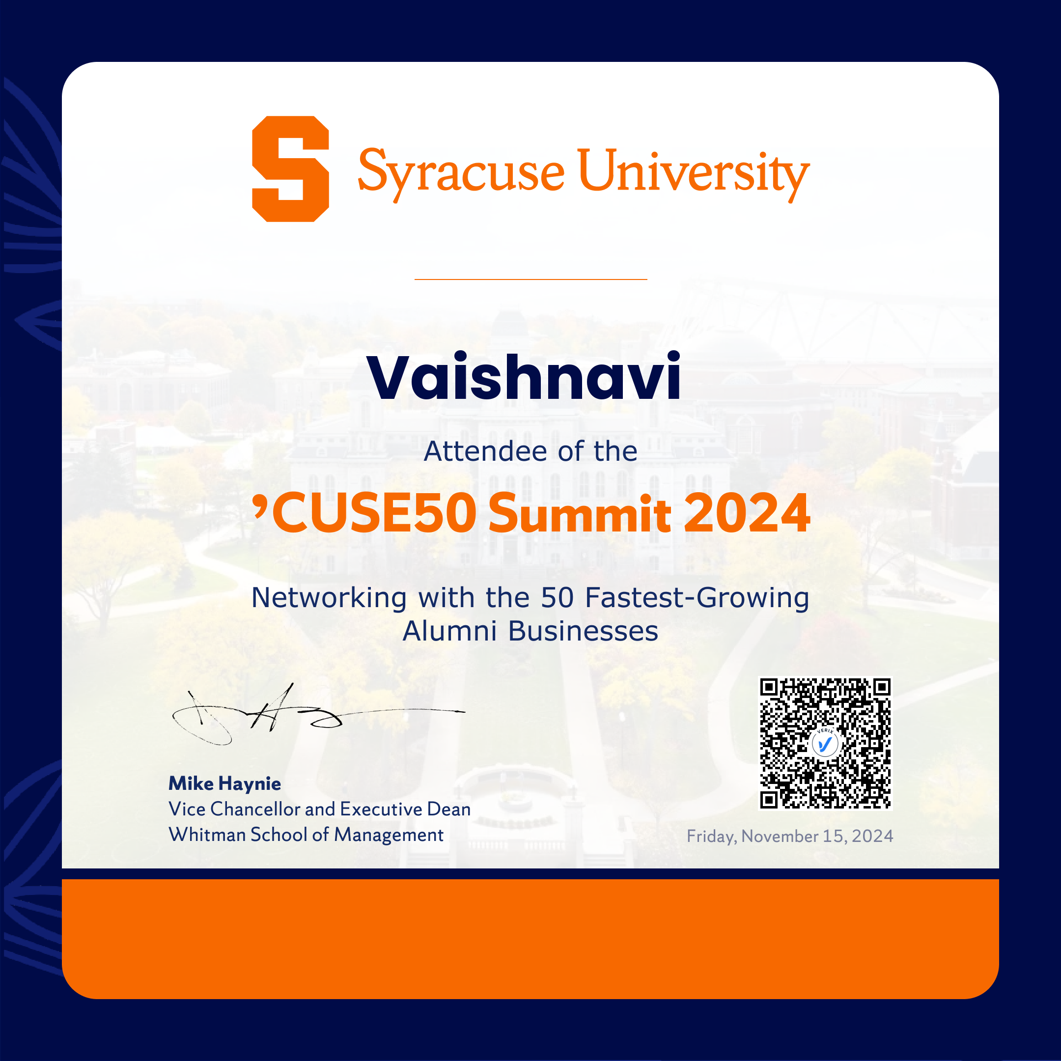 ’CUSE50 Summit 2024 Attendee: Vaishnavi