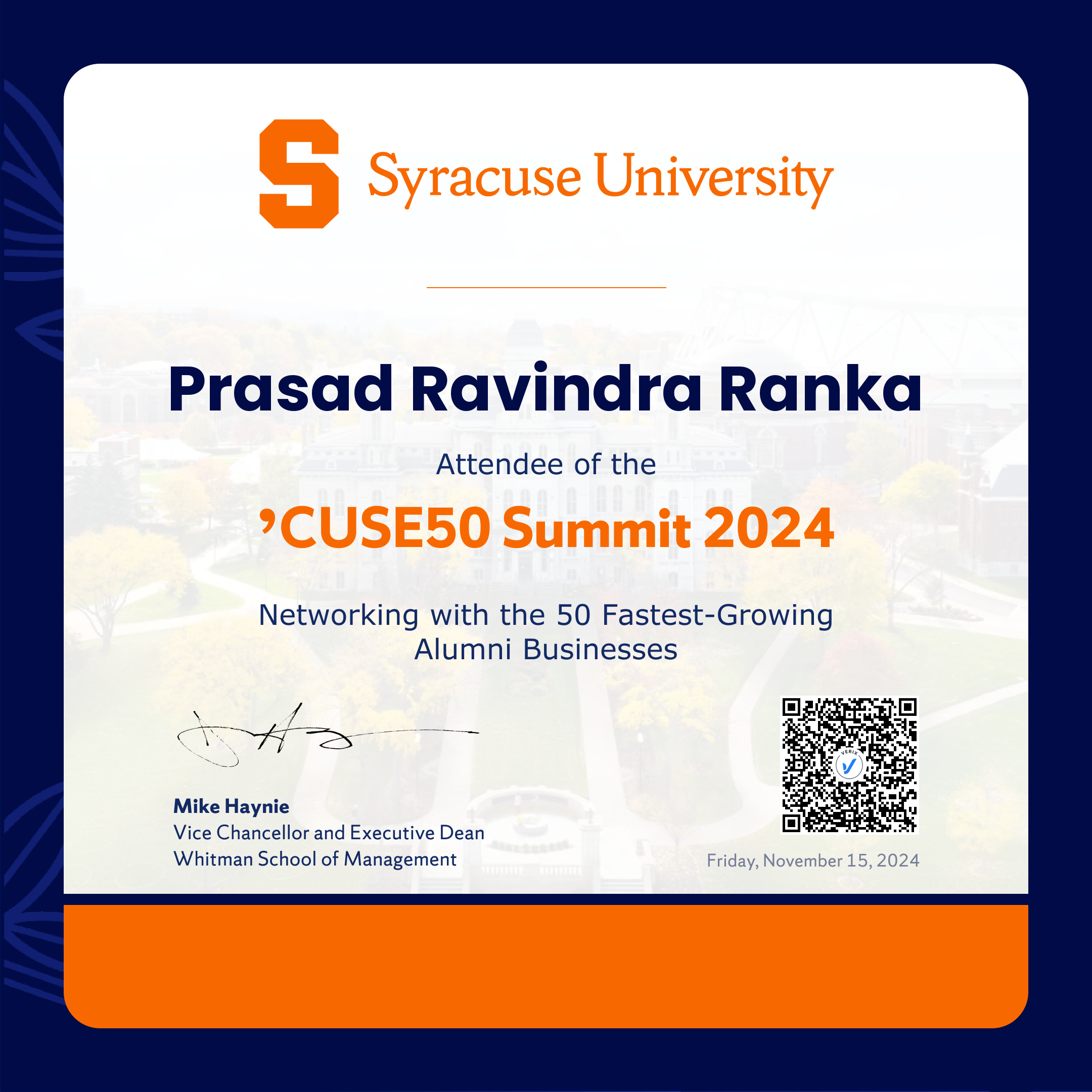’CUSE50 Summit 2024 Attendee: Prasad Ravindra Ranka