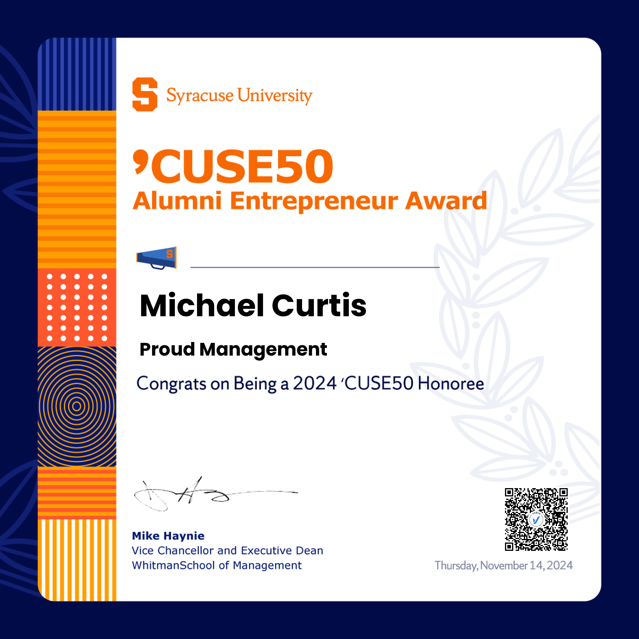 ’CUSE50 Alumni Entrepreneur Award: Michael Curtis