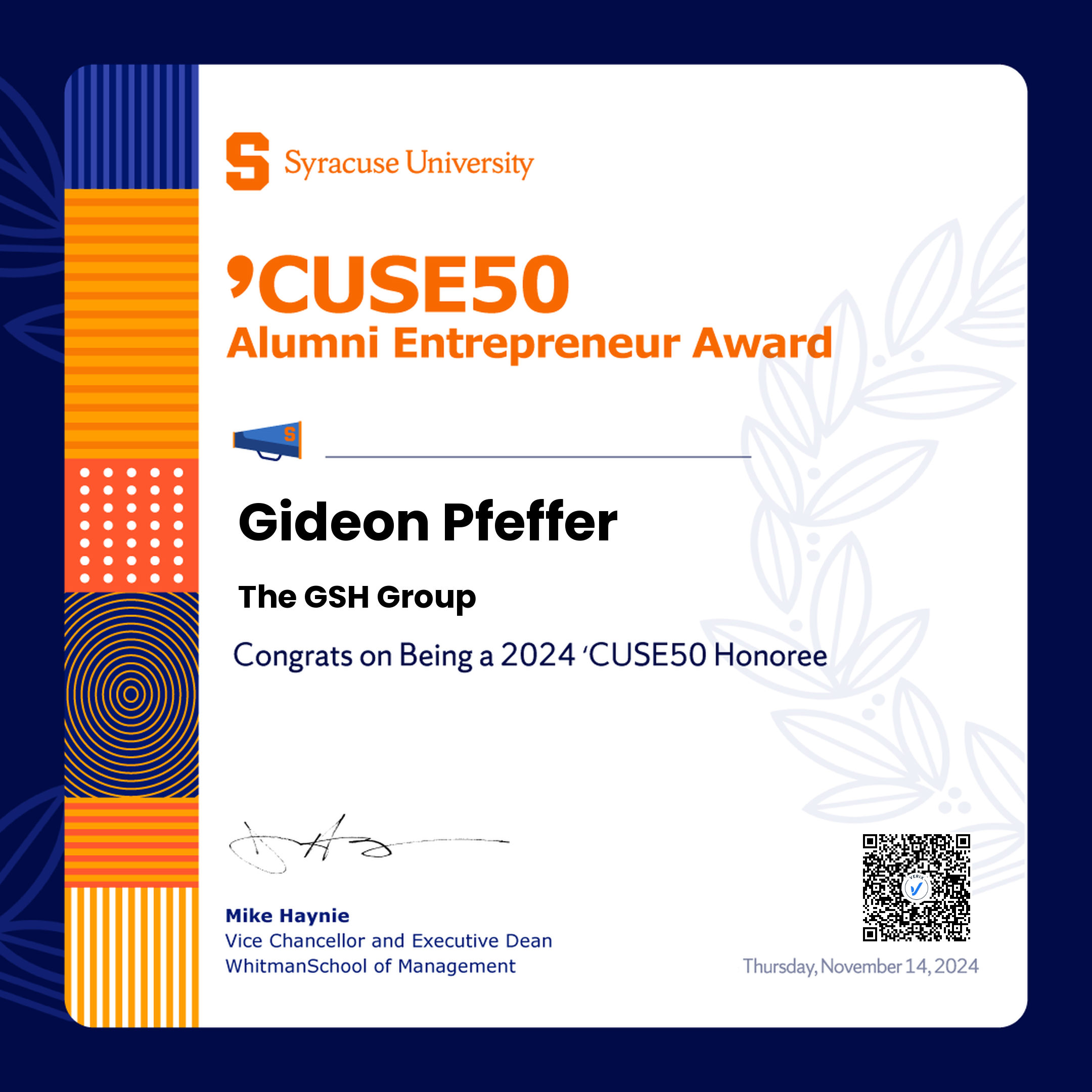 ’CUSE50 Alumni Entrepreneur Award: Gideon Pfeffer