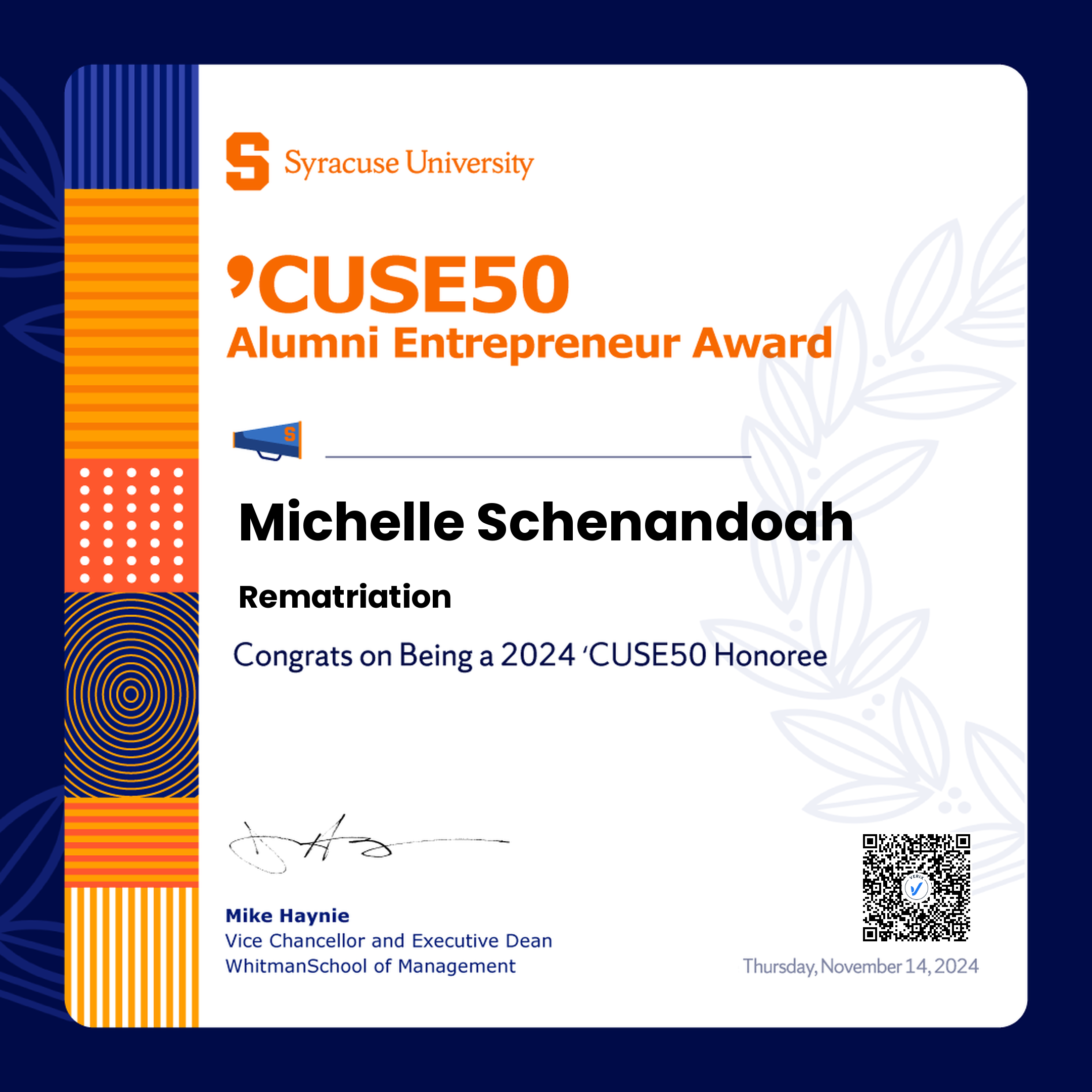’CUSE50 Alumni Entrepreneur Award: Michelle Schenandoah