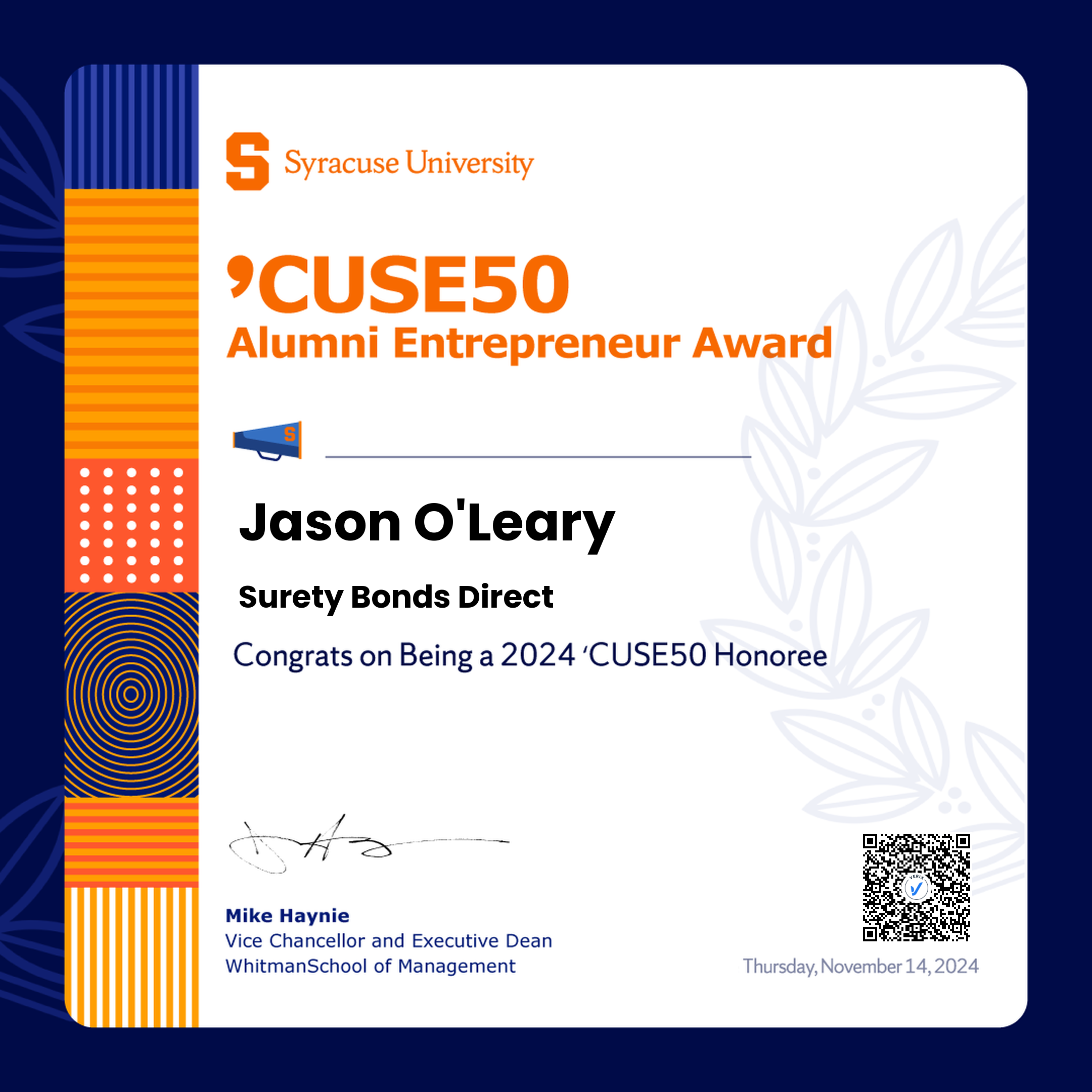 ’CUSE50 Alumni Entrepreneur Award: Jason O'Leary