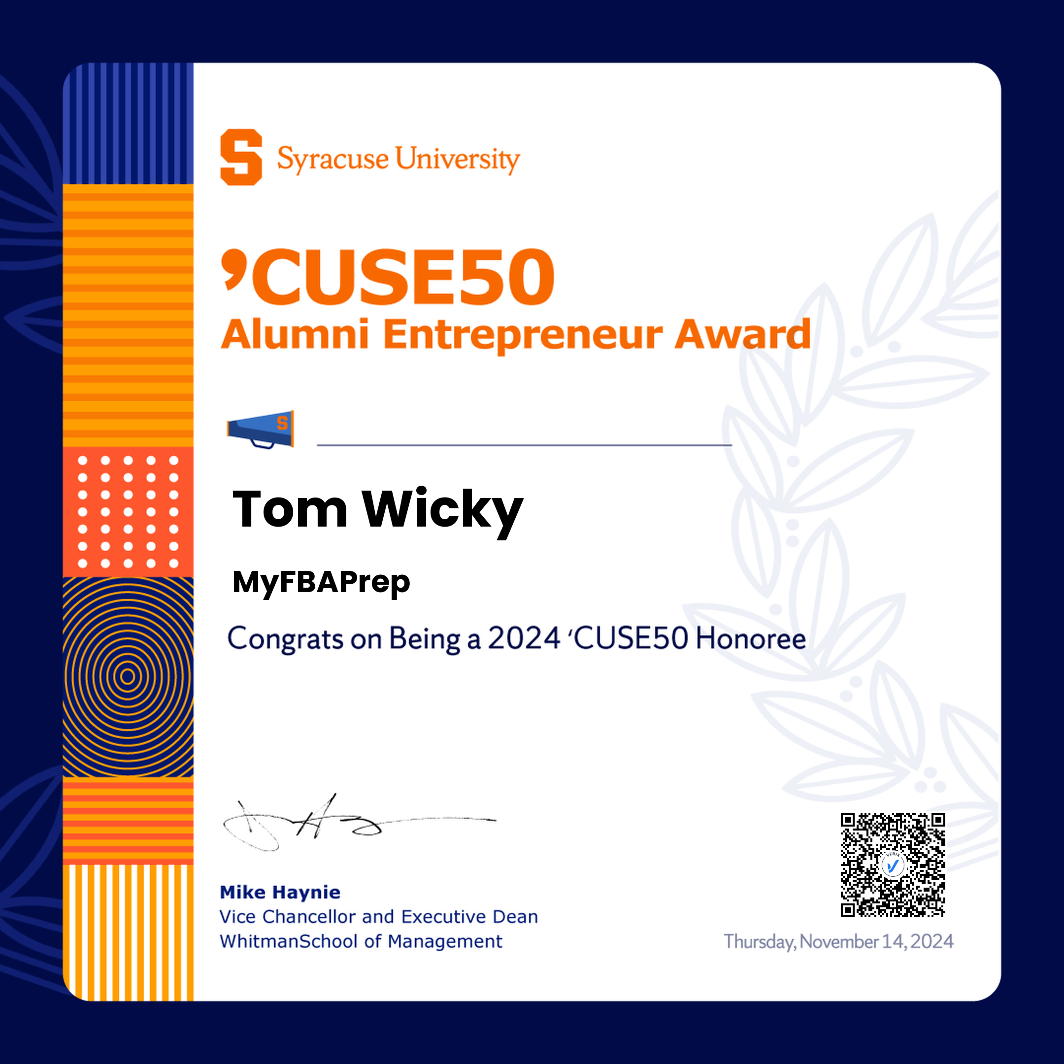 ’CUSE50 Alumni Entrepreneur Award: Tom Wicky