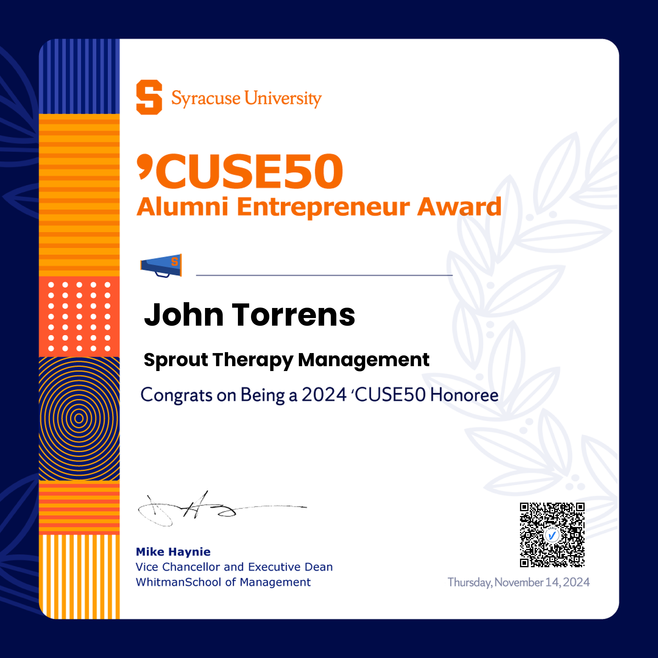 ’CUSE50 Alumni Entrepreneur Award: John Torrens