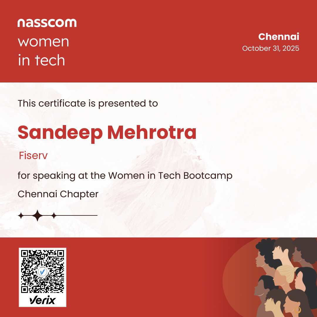 Nasscom Women in Tech Chennai Chapter Speaker Certificate