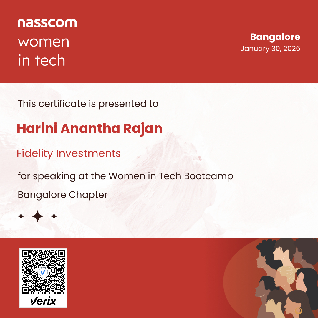 Nasscom Women in Tech Bangalore Chapter Speaker Certificate