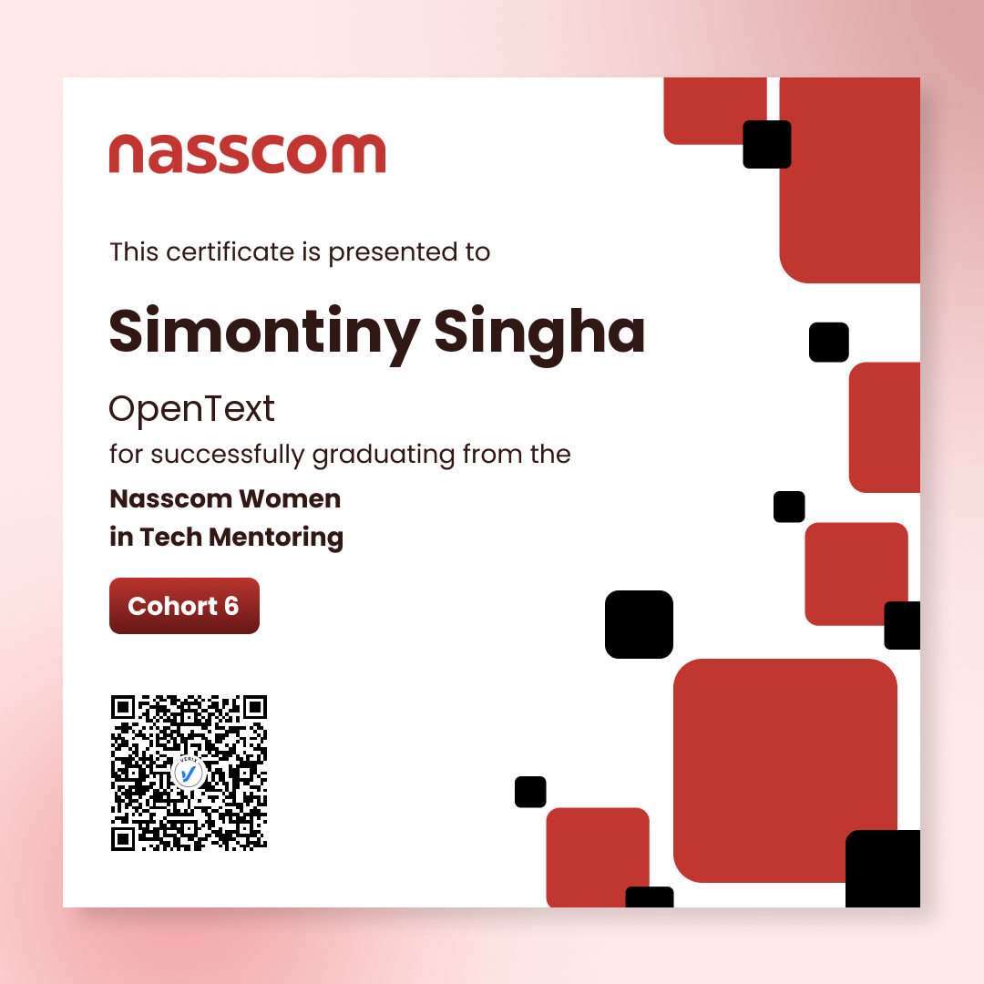 Nasscom Women in Tech Mentoring Program Cohort 6 (Mentee): Simontiny Singha