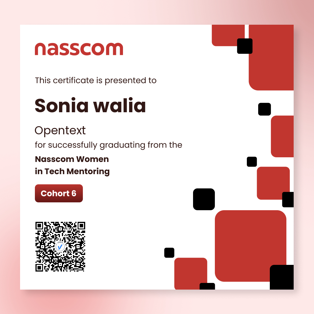 Nasscom Women in Tech Mentoring Program Cohort 6 (Mentee): Sonia walia