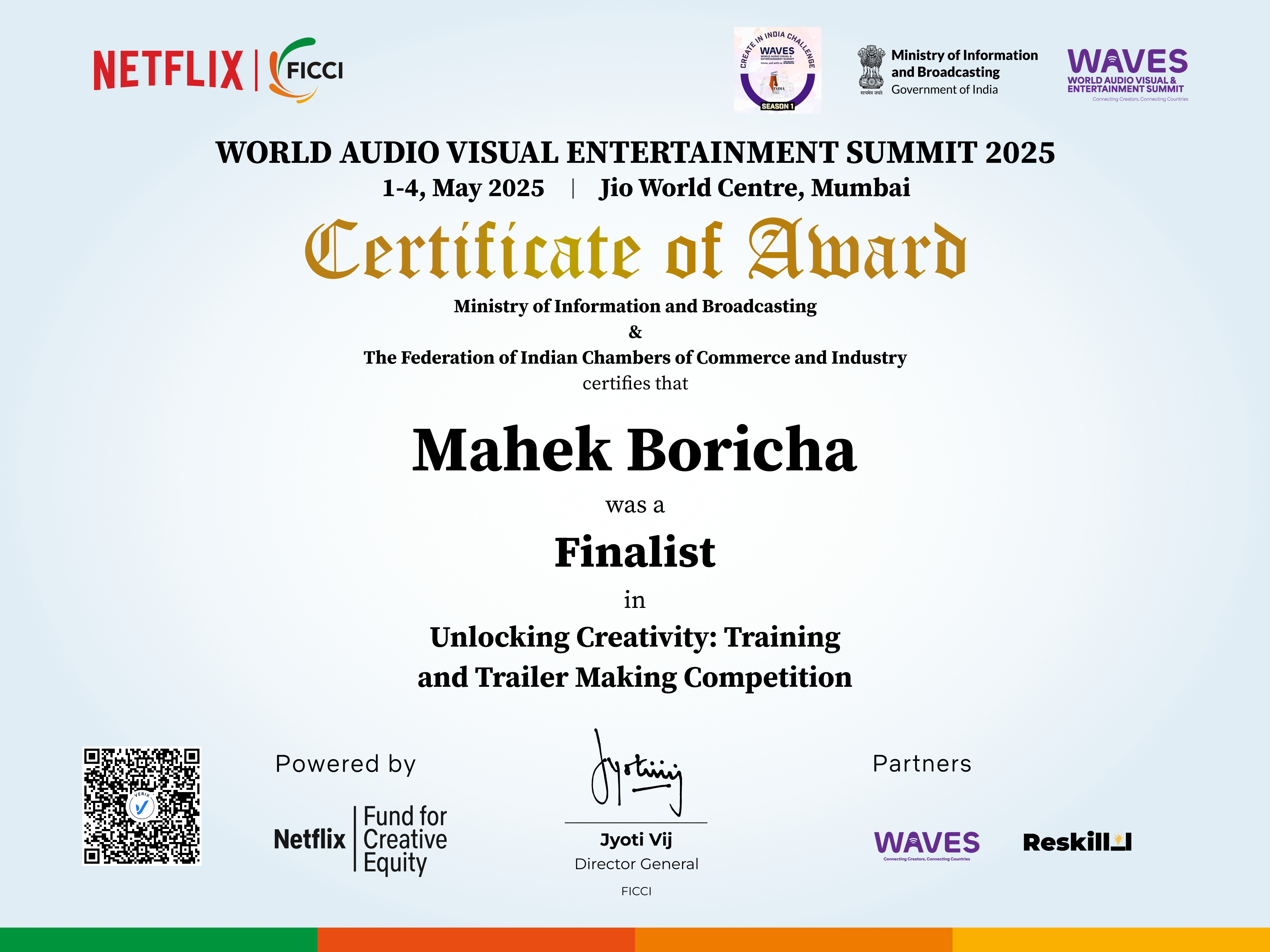 Unlocking Creativity: Training and Trailer Making Competition Finalist - Mahek Boricha