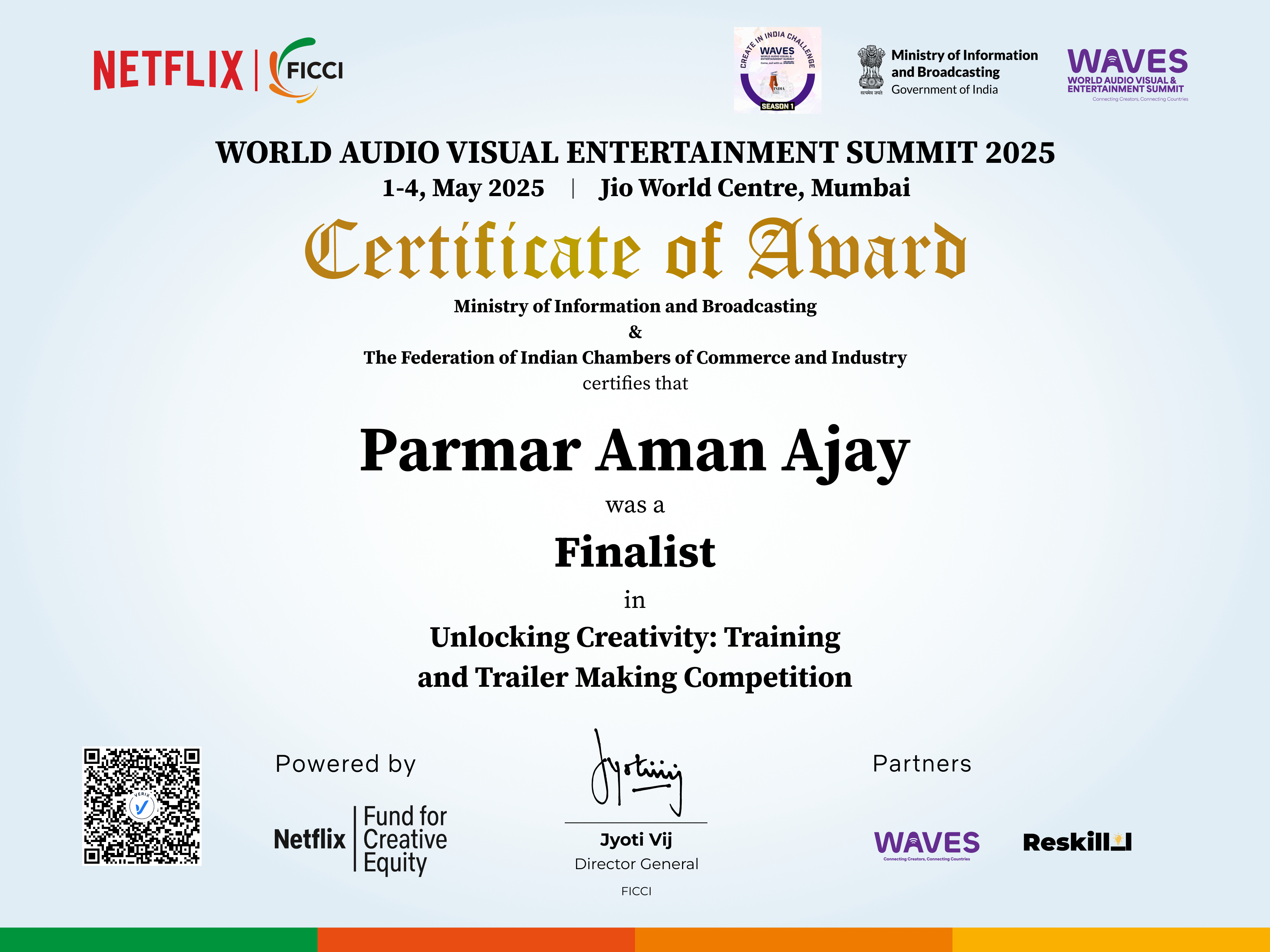 Unlocking Creativity: Training and Trailer Making Competition Finalist - Parmar Aman Ajay