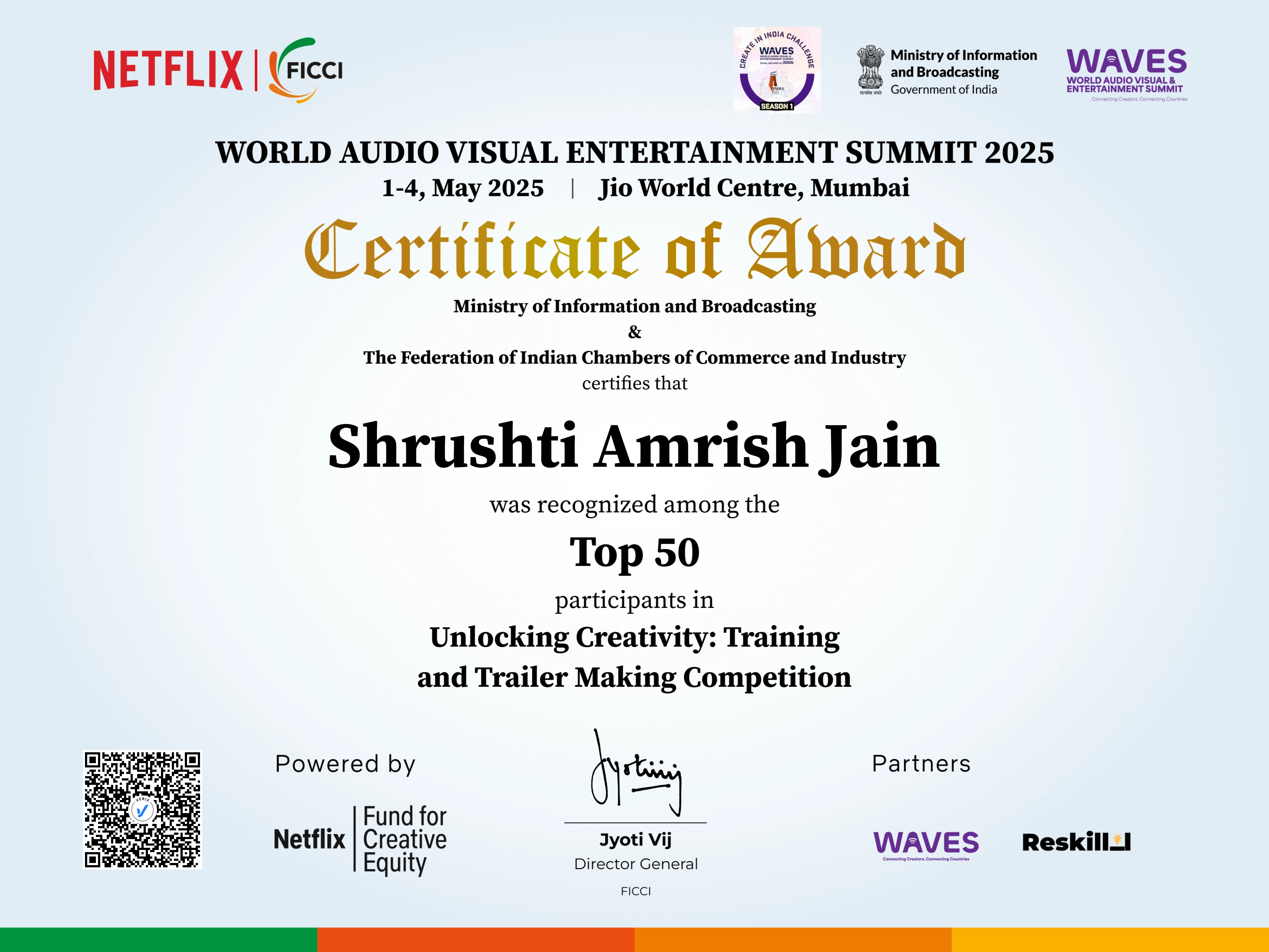 Unlocking Creativity: Training and Trailer Making Competition Top 50 - Shrushti Amrish Jain