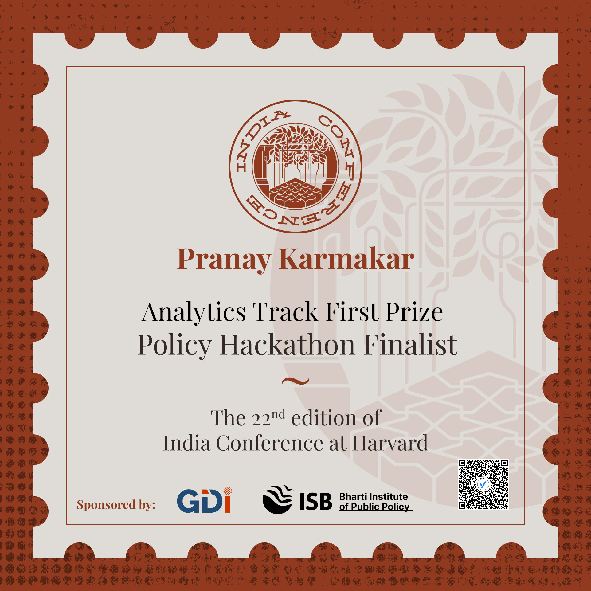 Certificate of Achievement – Policy Hackathon First Prize Winner