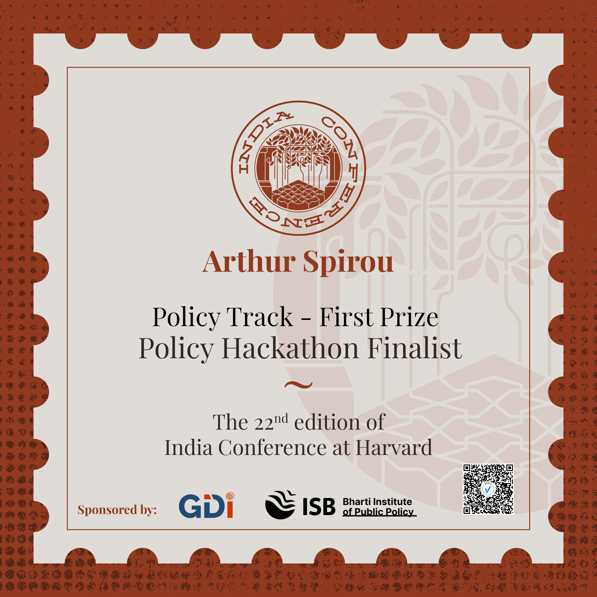 Certificate of Achievement - Policy Hackathon Winner