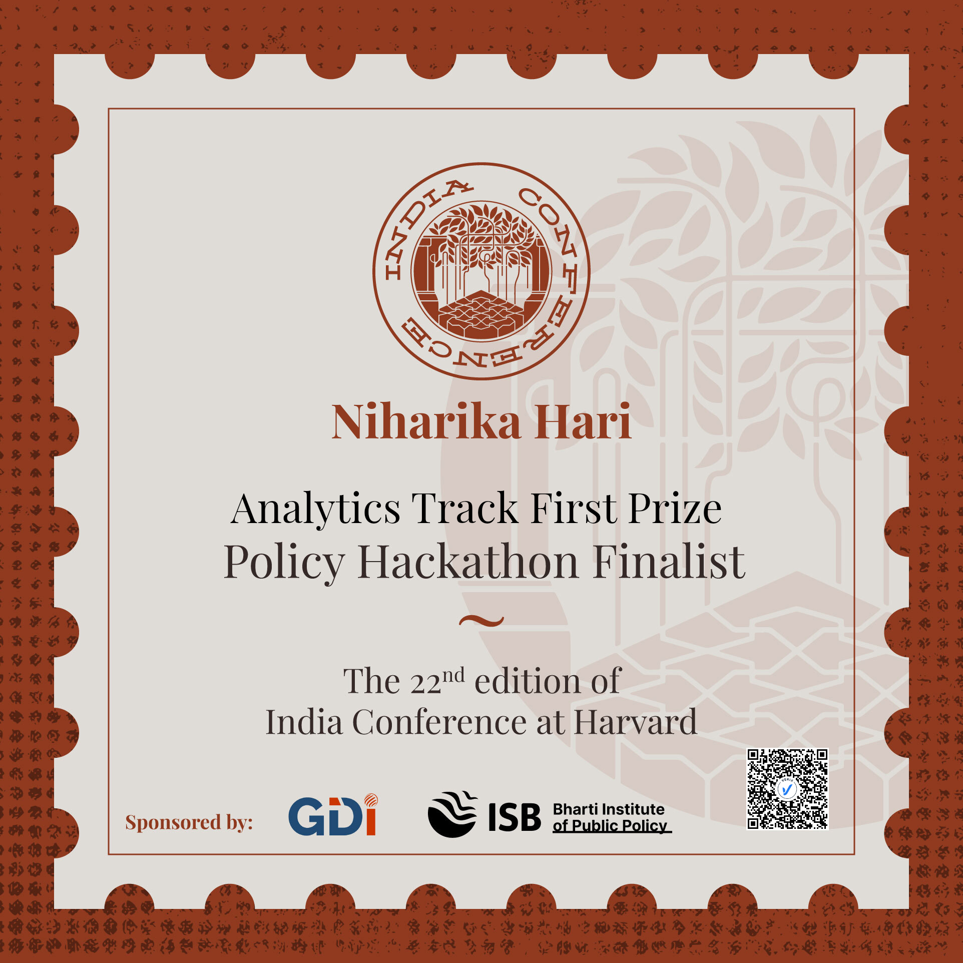 Certificate of Achievement – Policy Hackathon First Prize Winner