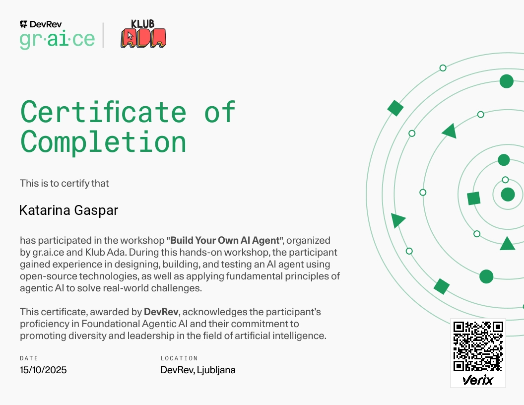 Build your own AI agent workshop certificate by gr.ai.ce x Klub Ada