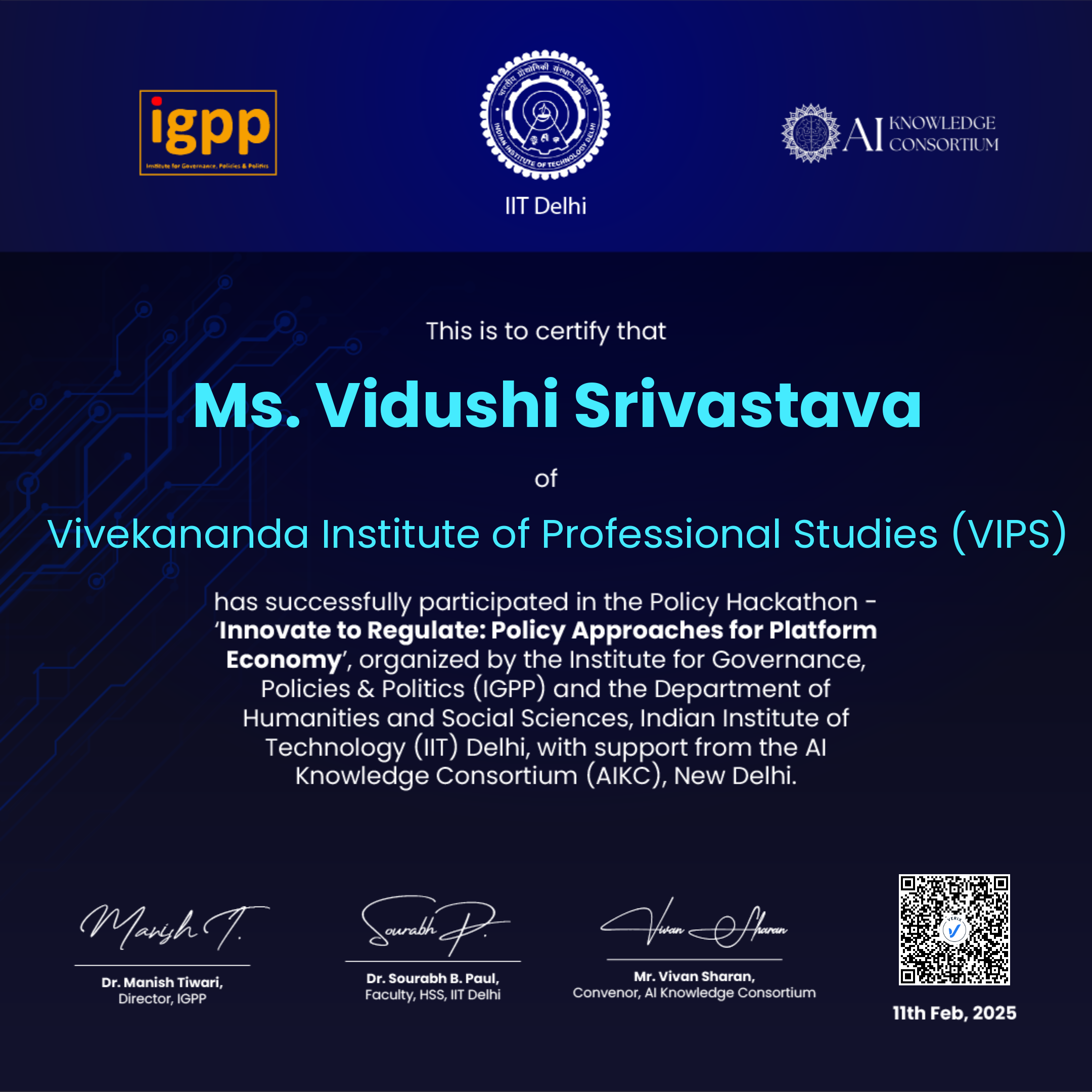 IGPP Policy Hackathon Participation Certificate