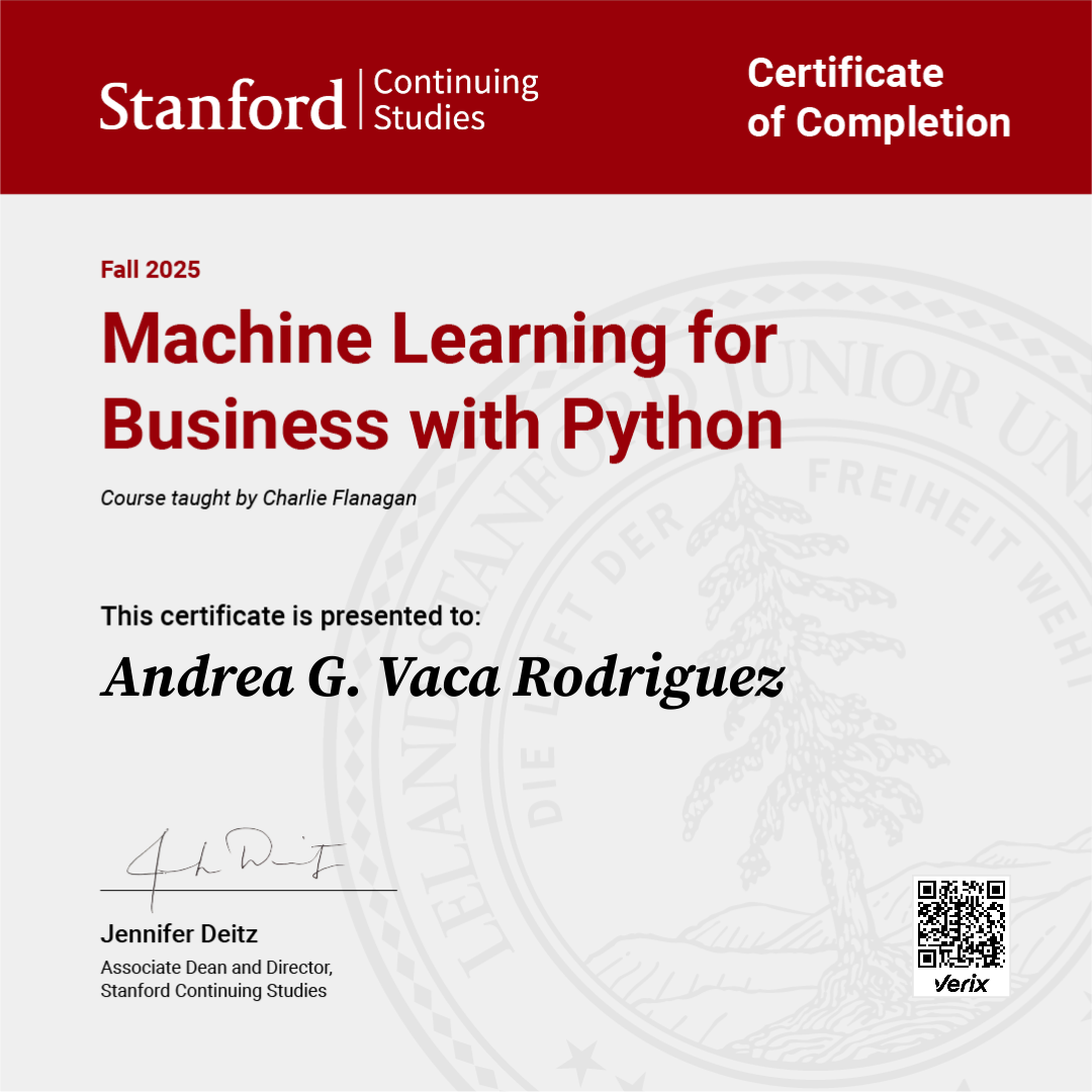 Certificate of Completion — Machine Learning for Business with Python