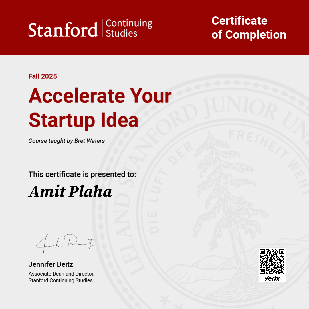 Certificate of Completion — Accelerate Your Startup Idea
