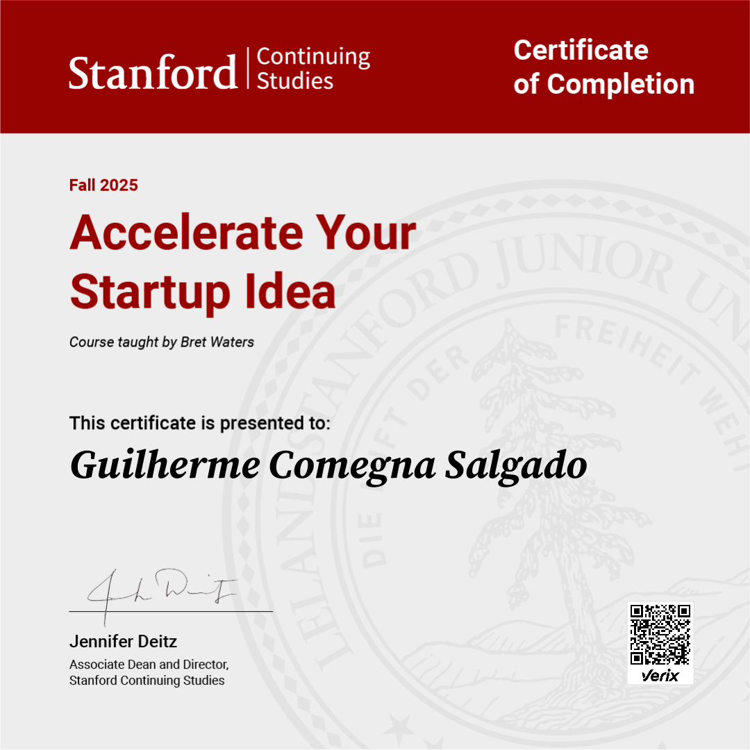 Certificate of Completion — Accelerate Your Startup Idea