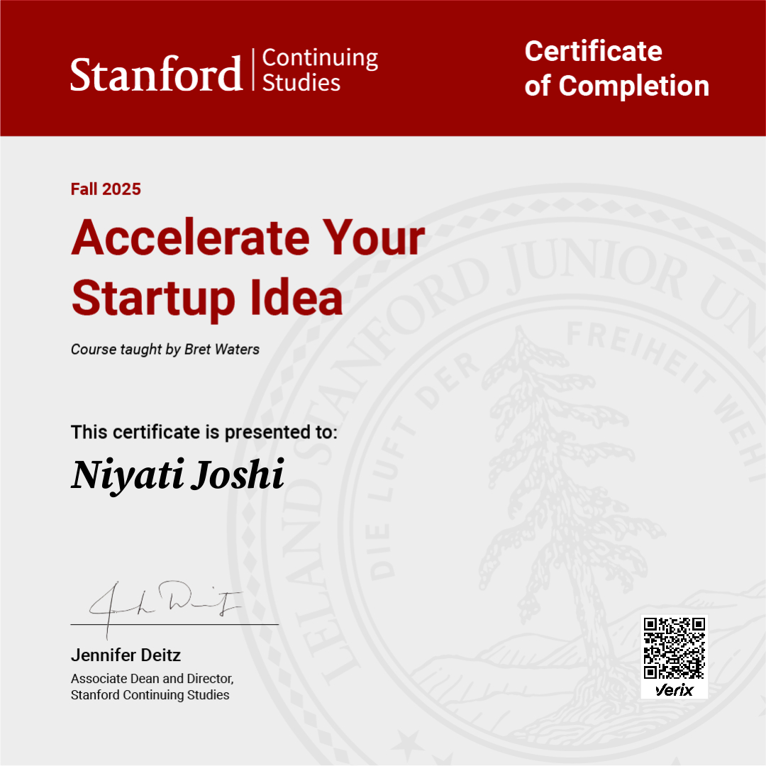 Certificate of Completion — Accelerate Your Startup Idea