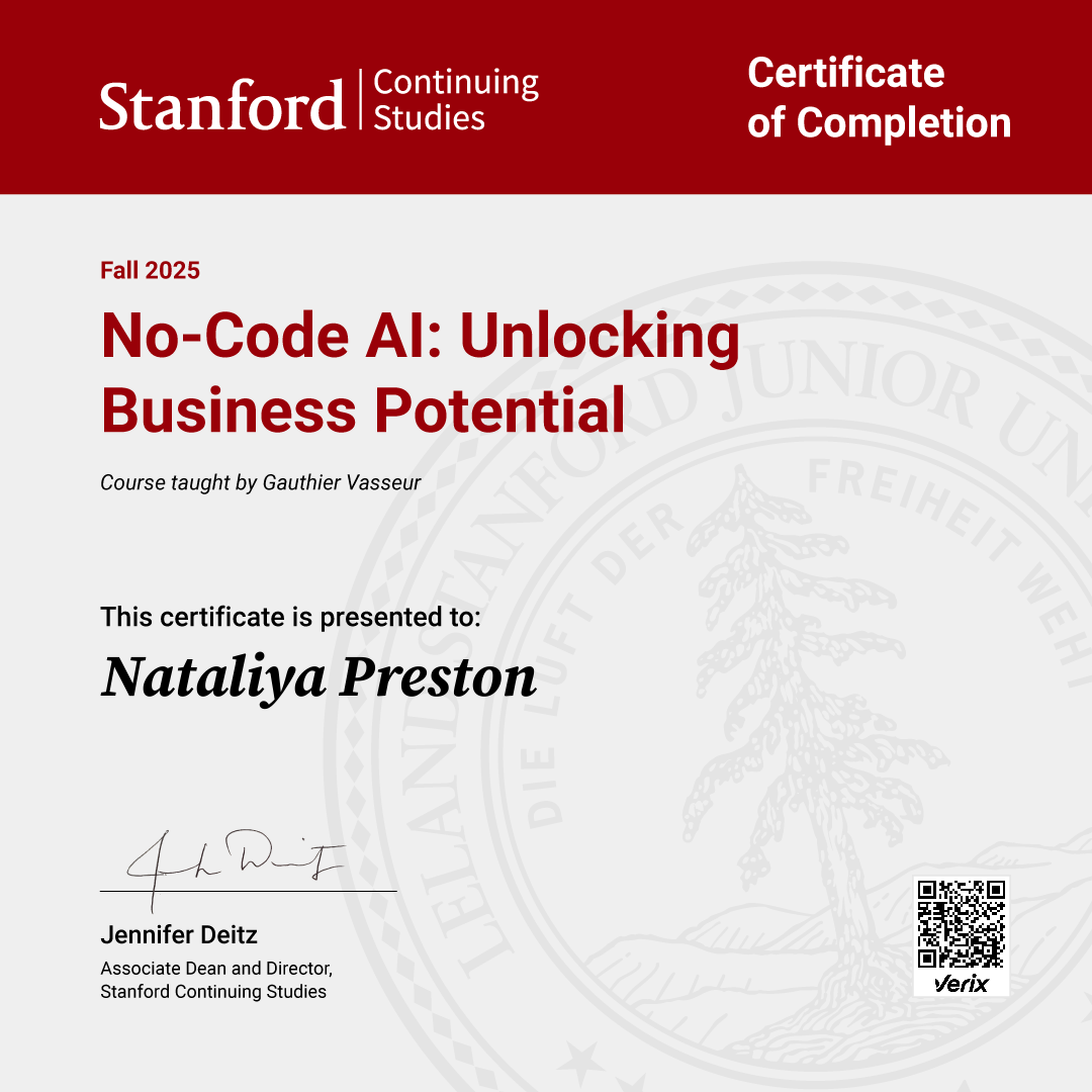 ̌Certificate of Completion — No-Code AI: Unlocking Business Potential
