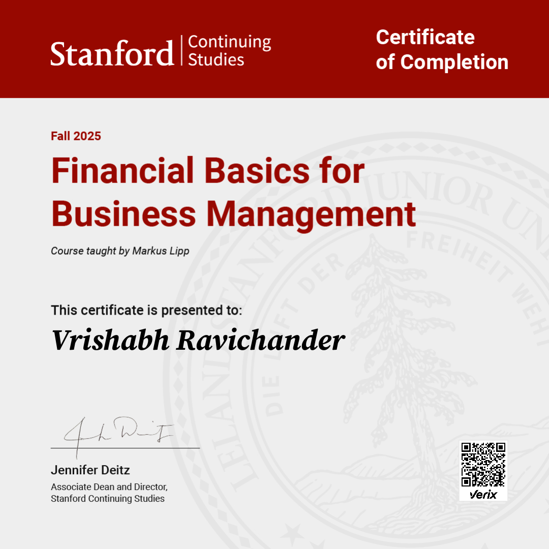 ̌Certificate of Completion — Financial Basics for Business Management