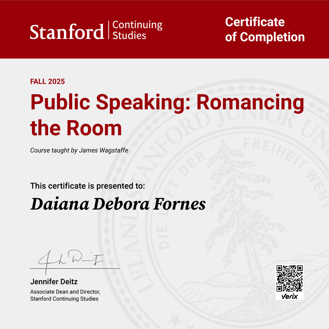 Certificate of Completion — Public Speaking: Romancing the Room