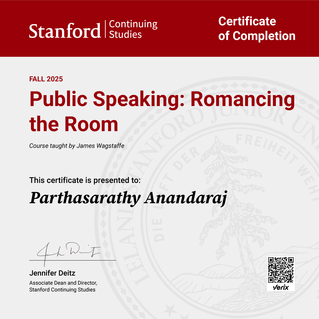 Certificate of Completion — Public Speaking: Romancing the Room