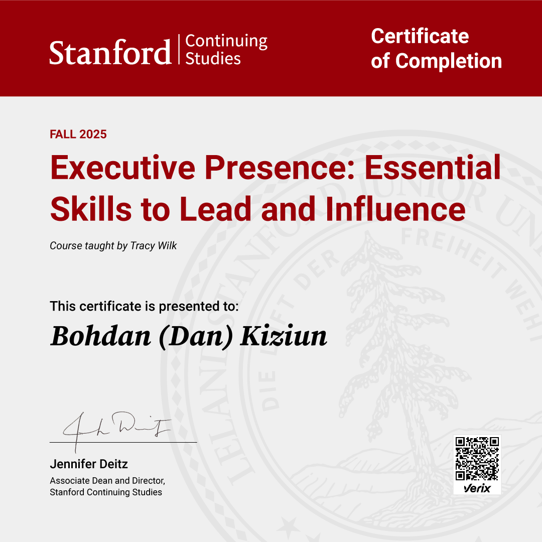 ̌Certificate of Completion — Executive Presence: Essential Skills to Lead and Influence