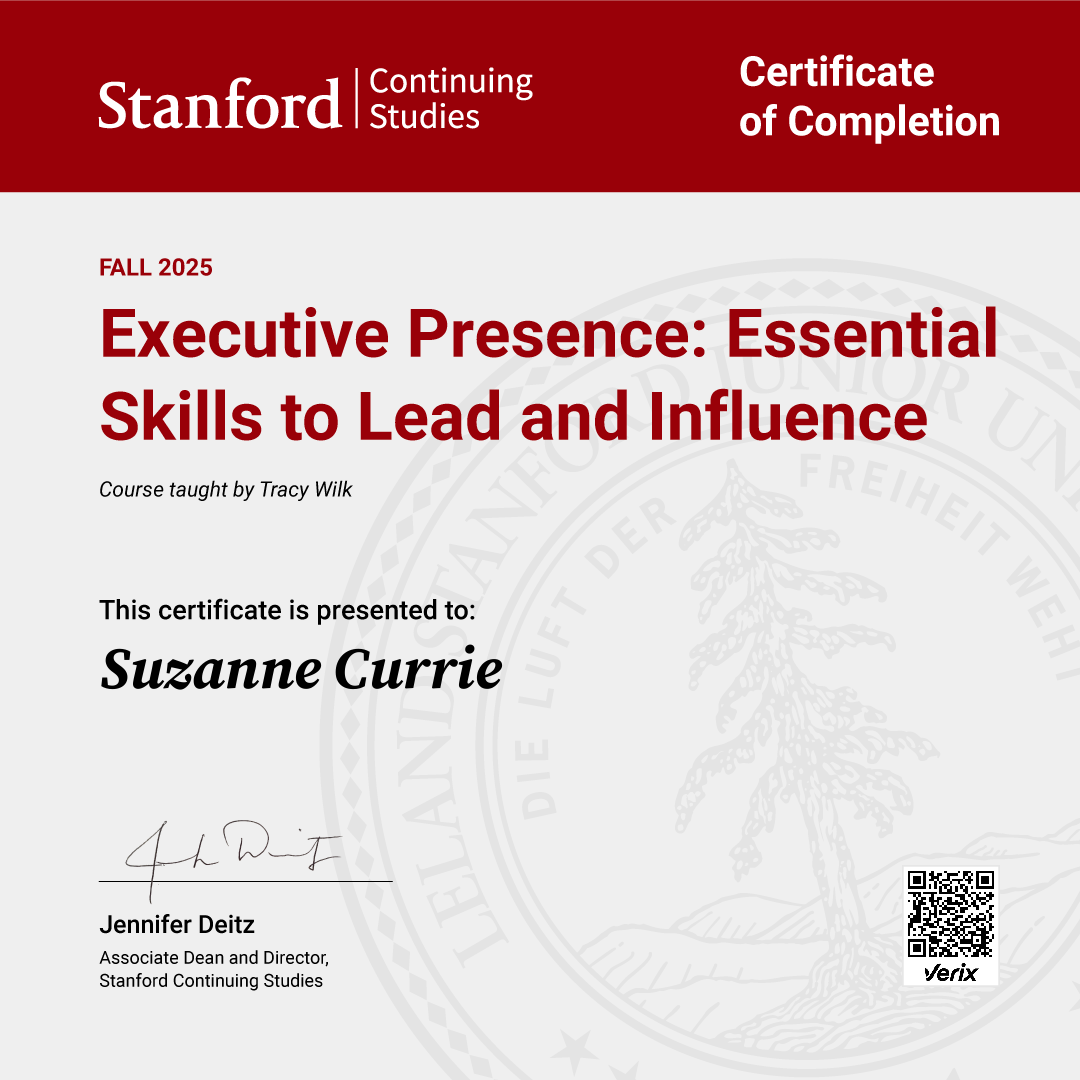 ̌Certificate of Completion — Executive Presence: Essential Skills to Lead and Influence