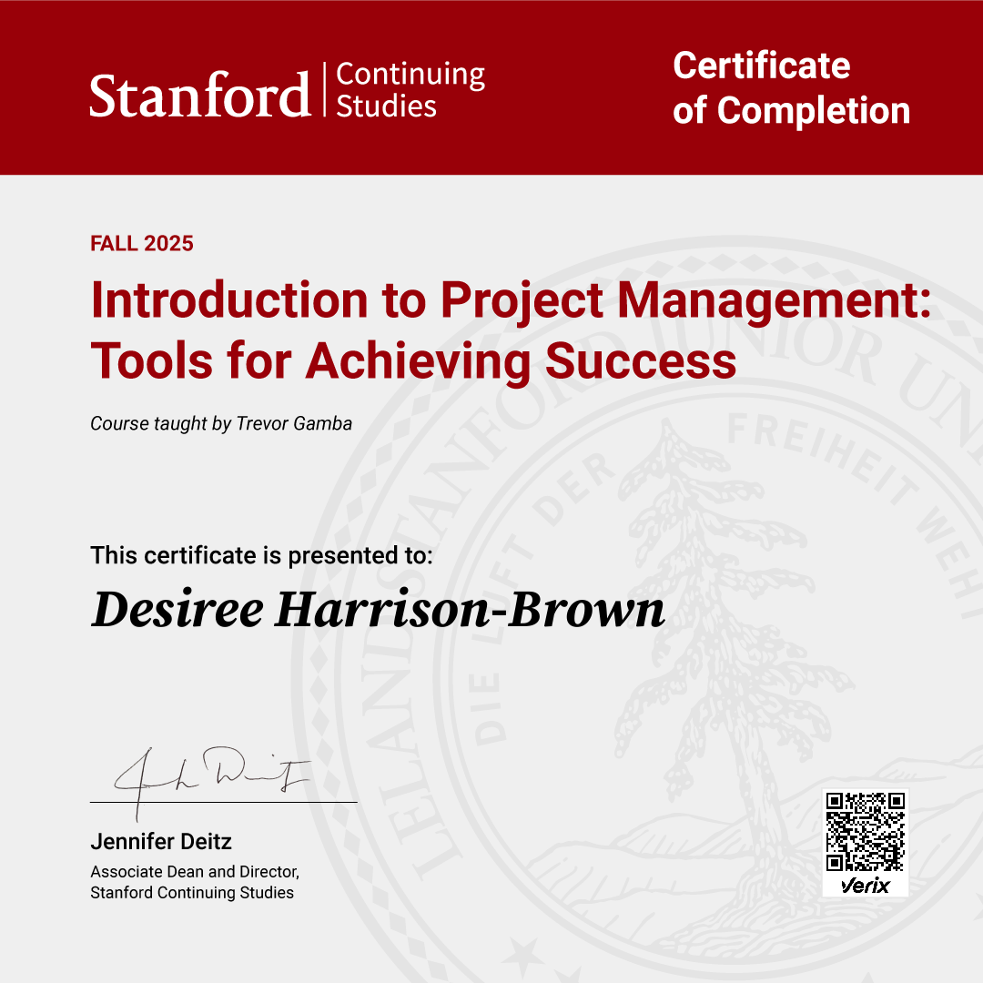Certificate of Completion — Introduction to Project Management: Tools for Achieving Success